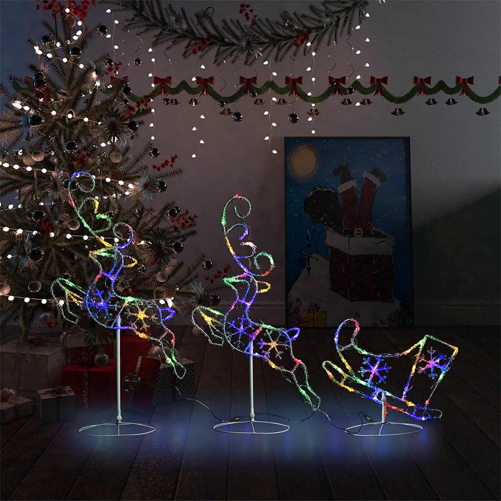Renne et traîneau de Noël en acrylique multicolore grand format 260 cm pour grand jardin