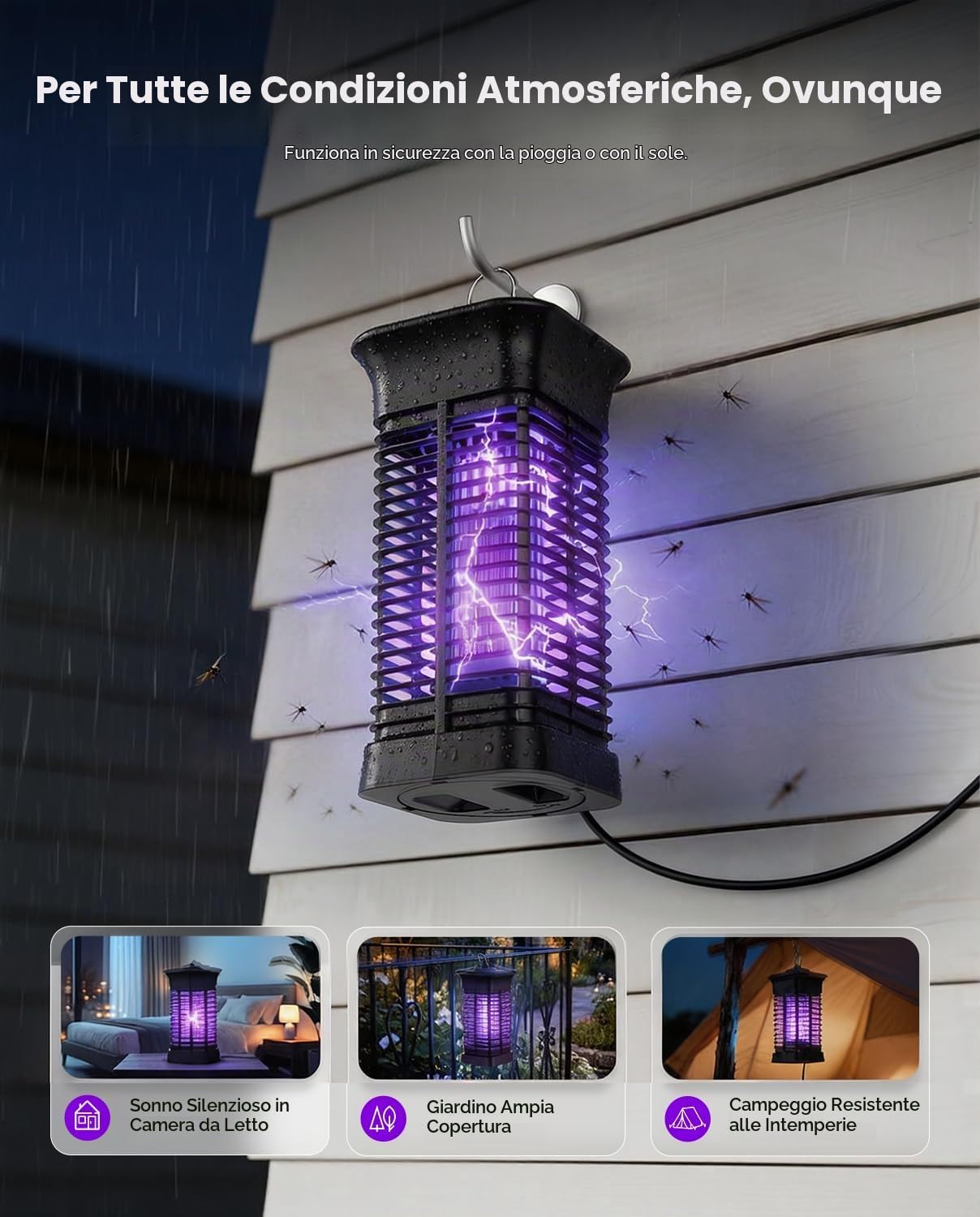 Lampada Antizanzare Elettrica UV Uccisione Mosca Elettrico Da Interno ed Esterno Repellente Efficace Portata 100 m² per repellente zanzare, Mites, mosche, insetti