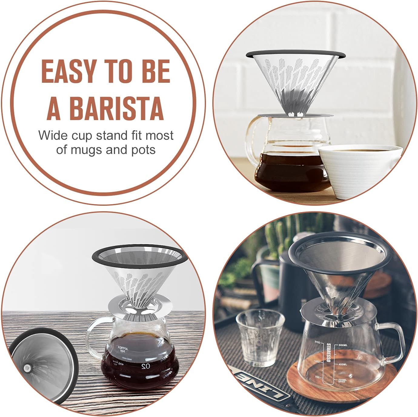 STARESSO Pour Over Coffee Dripper Permanent Coffee Filter 800 Mesh Liner Reusable Paperless Coffee Filters for 4-8 Cup: Home & Kitchen