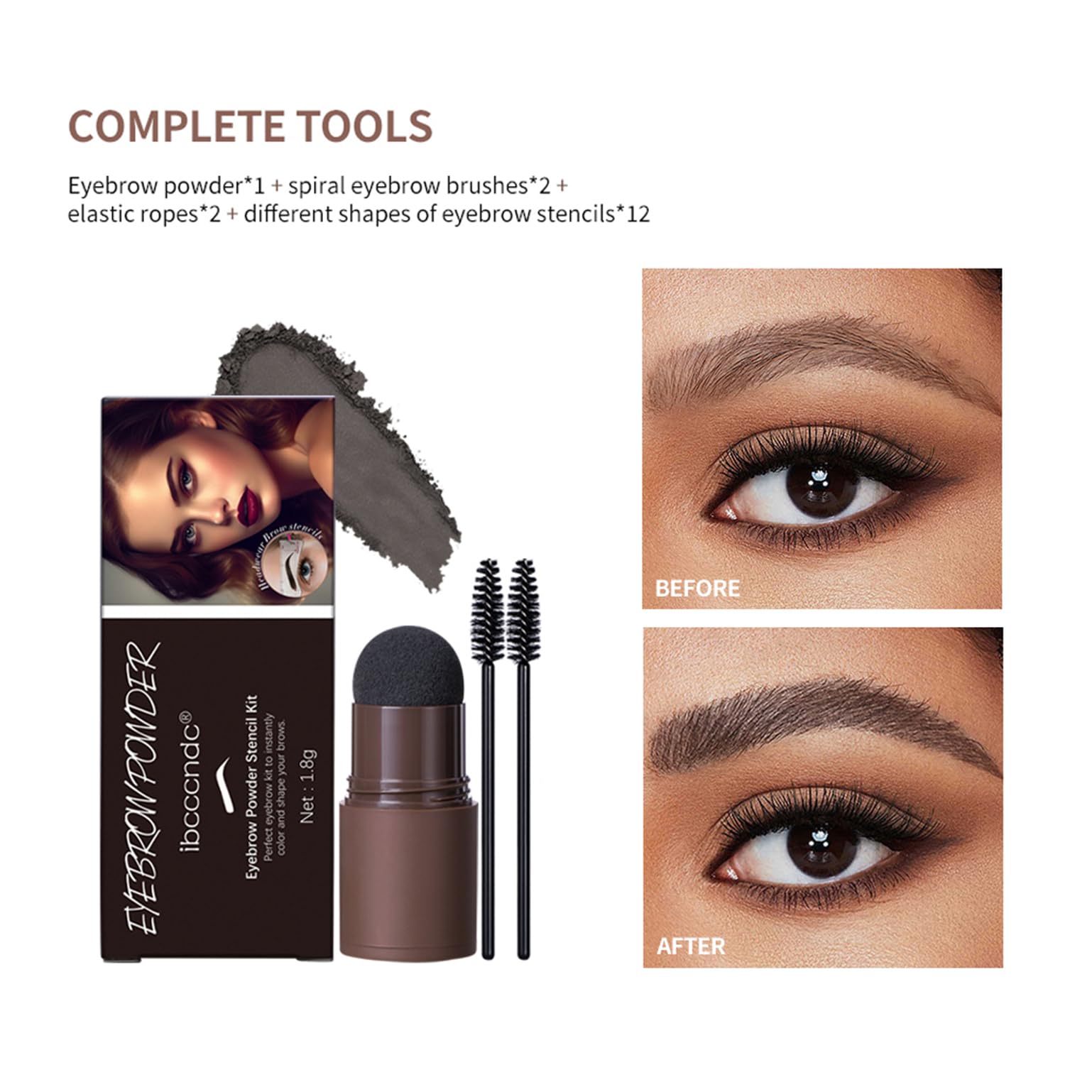Eyebrow Stamp Stencil Kit, Eyebrow Shaping Kit with 12 pair Reusable stencils, Long-Lasting, Waterproof eyebrow powder for women (Natural brown)