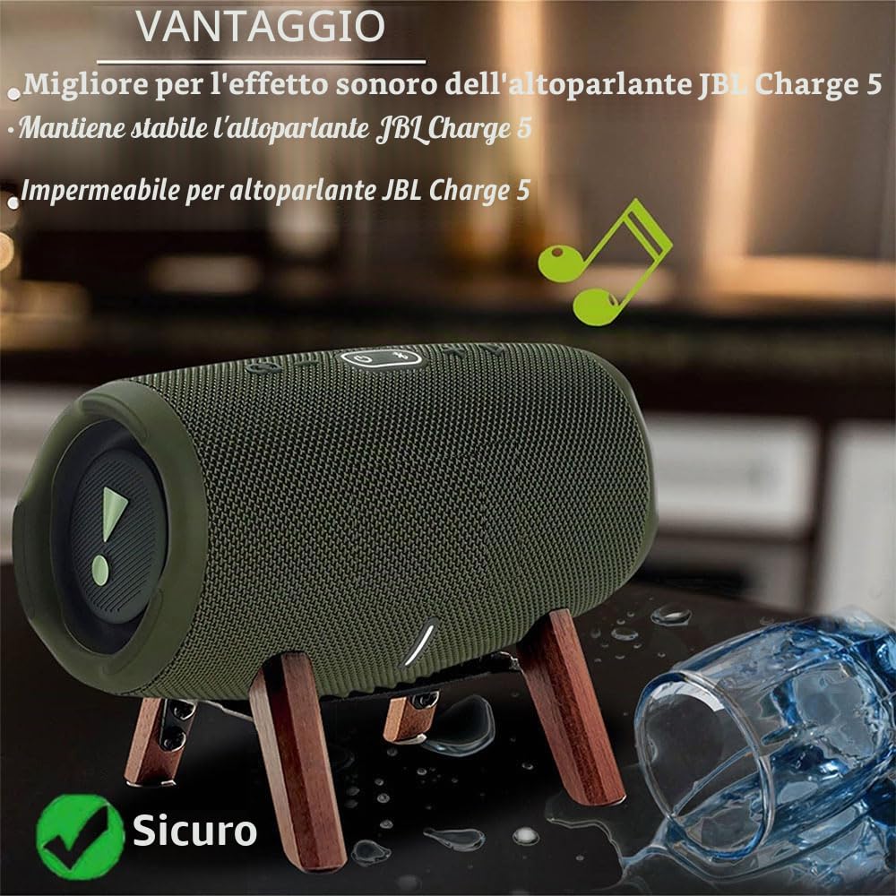 Supporto in vero legno compatibile con JBL Charge 5 6 altoparlante portatile, stabile in legno robusto utilizzato per Charge 4 3 Flip 6 5 4 (noce)