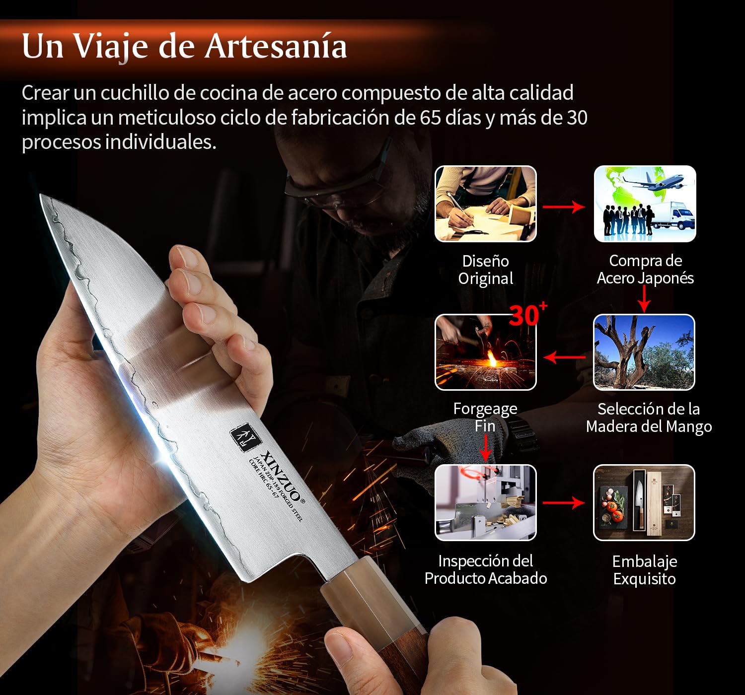 XINZUO 18,3cm Cuchillo Santoku de Cocina Acero en Polvo Japonés ZDP-189 -Profesional Afilado Acero Inoxidable Cuchillo para Verduras -Mango de Desert Ironwood -con Caja de Regalo de Madera de Tung