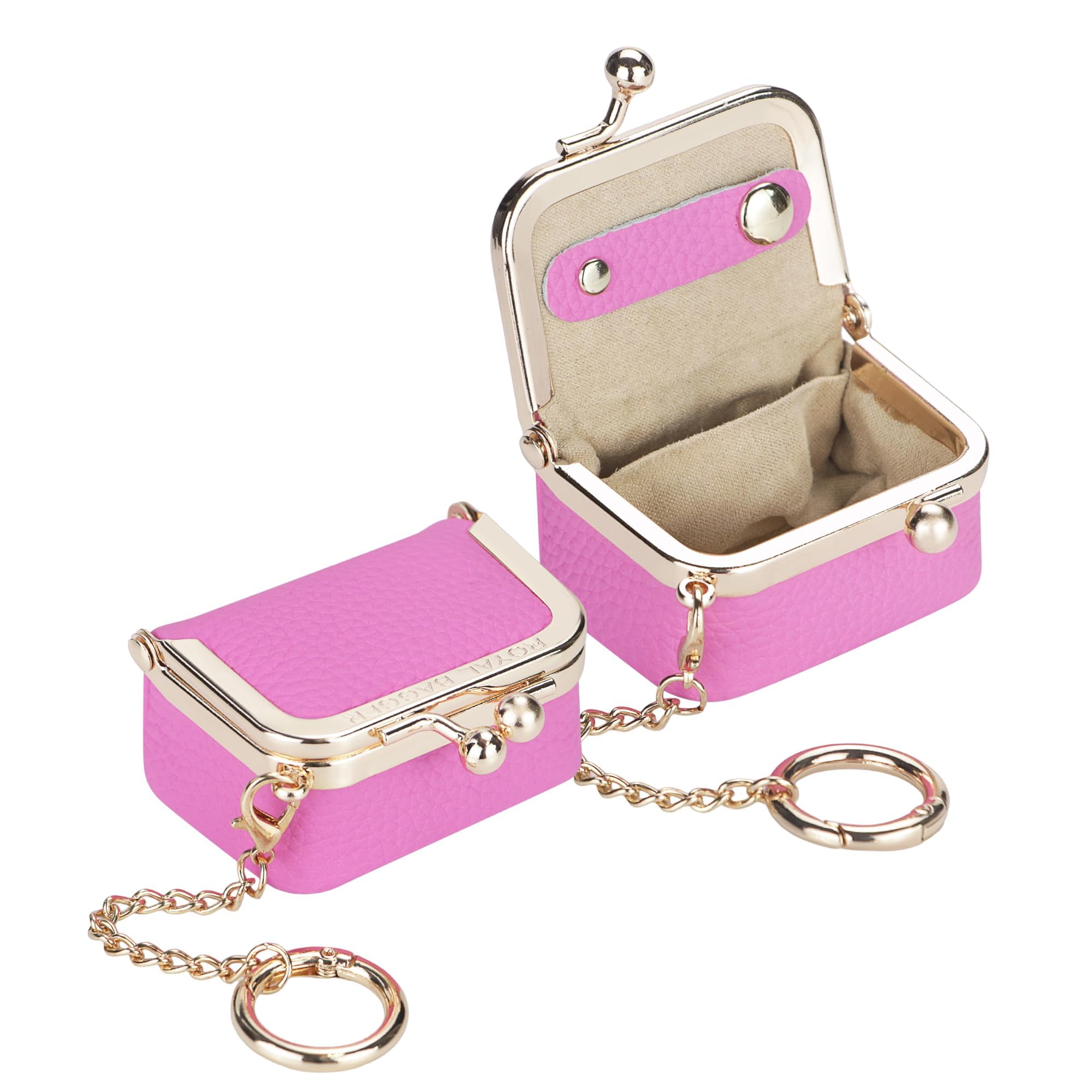 Royal Bagger Echte Kuhleder Mini Schmuck Box Frauen Münze Tasche Einfarbe Kuss Schloss Wechsel Beutel Casual Stil Kleine Aufbewahrungstasche für Frauen 1894 (Rose 2)