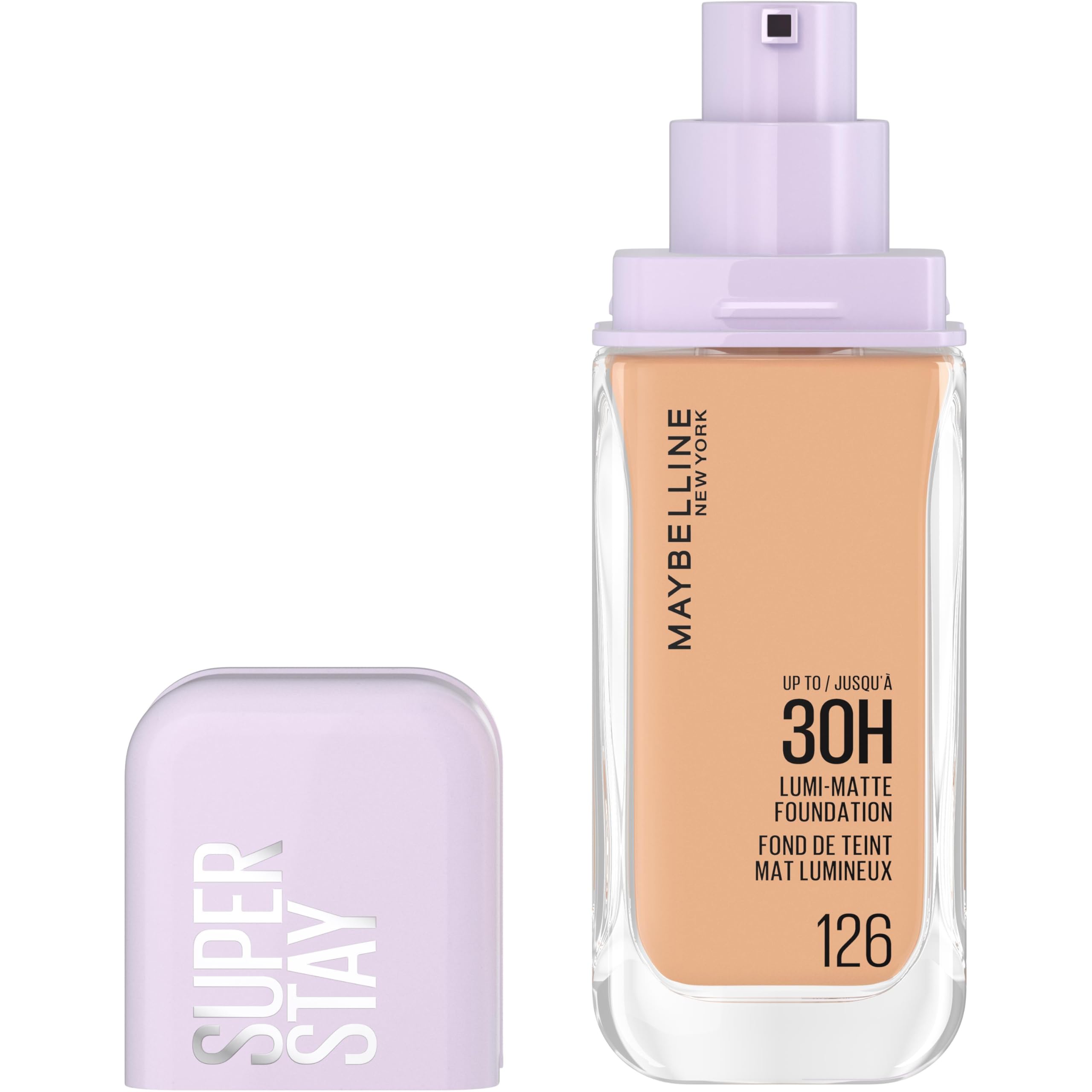 Maybelline New York 30H Lumi Matte Foundation, Langanhaltend ultra-frischer Look mit mattem Finish, Aufbaubare & lichtreflektierende Foundation, Farbe: 126 Mittel, Kühl, Superstay