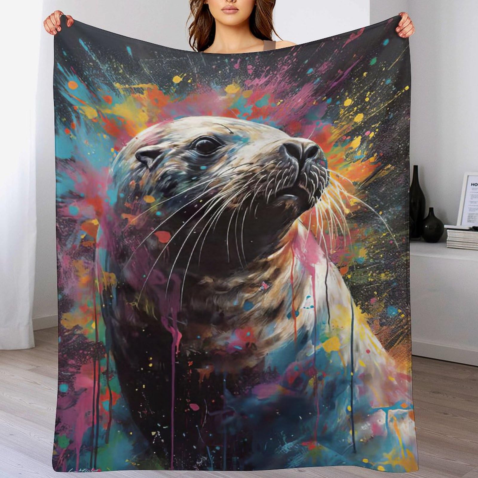 Manta de foca en franela suave de 130x150 cm para colocar en sofa y cama