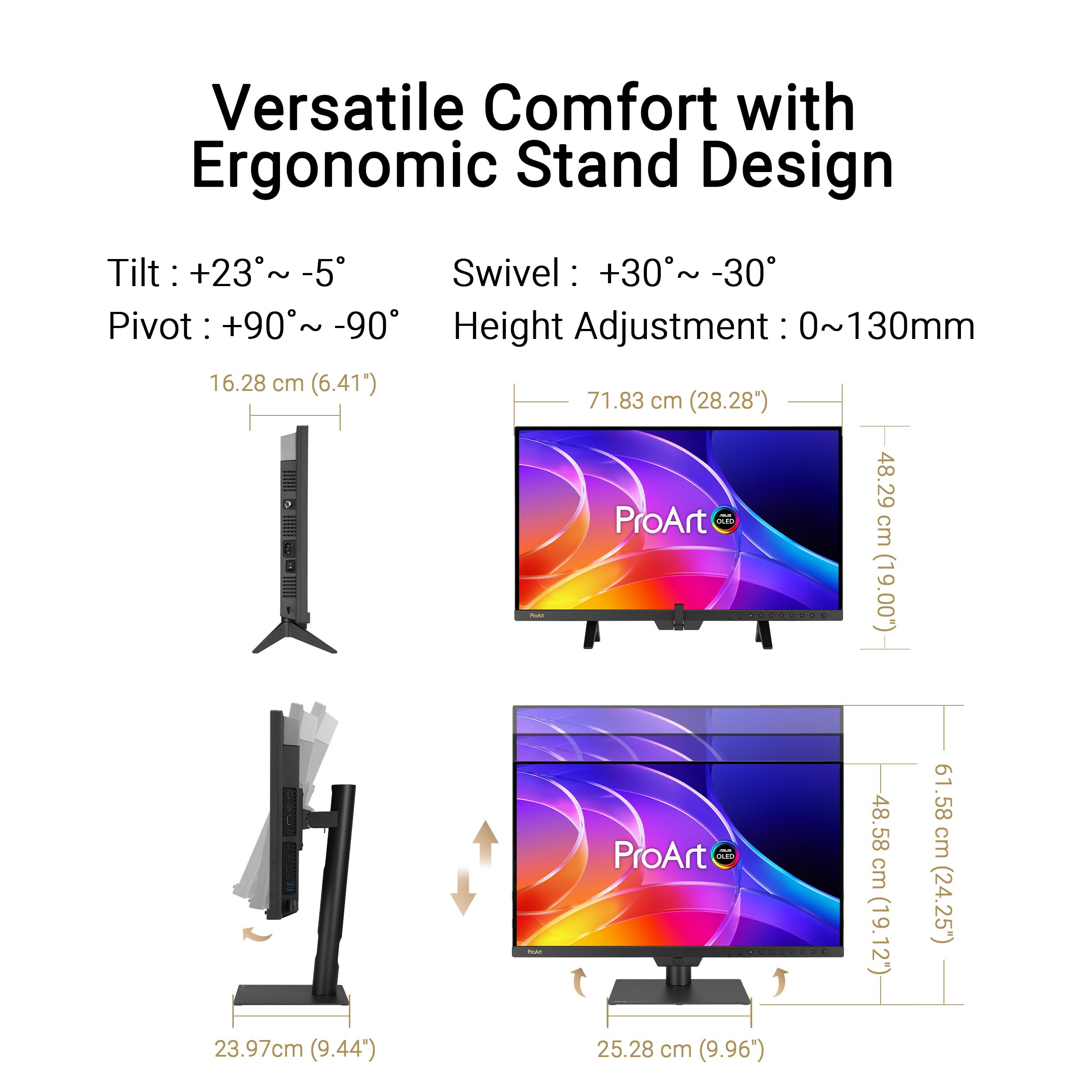 ASUS PROART DISPLAY OLED PA32USD, Monitor Professionale da 31,5", Nero | 4K UHD QD-OLED (3840x2160), 240Hz, 0,1ms, Colorimetro, Auto Calibrazione, Dolby Vision, Calman Verified, Supporto Ergonomico