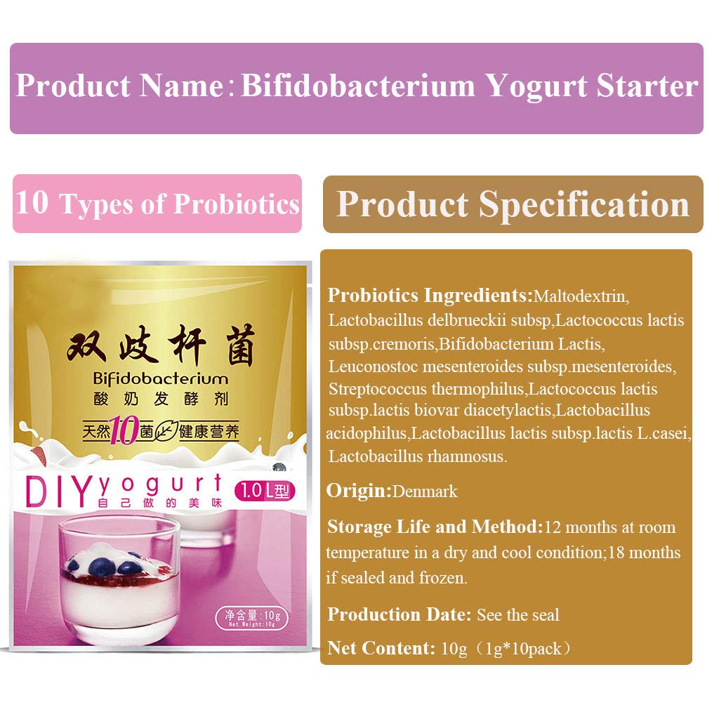 Paquete de 10 Iniciadores de Yogur de Bifidobacterias, 10 Tipos de Cultivo de Yogur DIY para Hacer Postres en Casa, Yogur en Polvo a Granel
