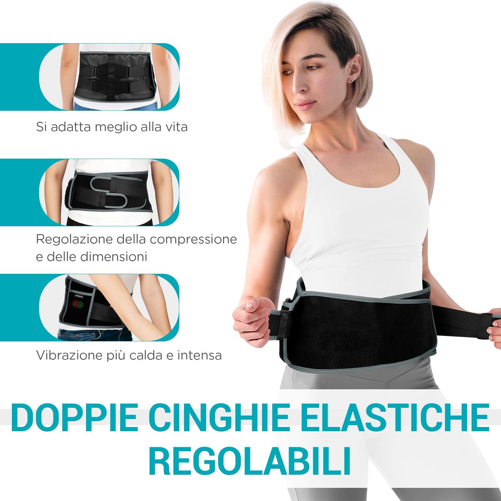 Comfytemp Fascia Lombare Riscaldamento, 3 Livelli di Temperatura, 3 Massaggio a Vibrazione Fascia Riscaldante Lombare, con Spegnimento Automatico, per Schiena Spalle Addome