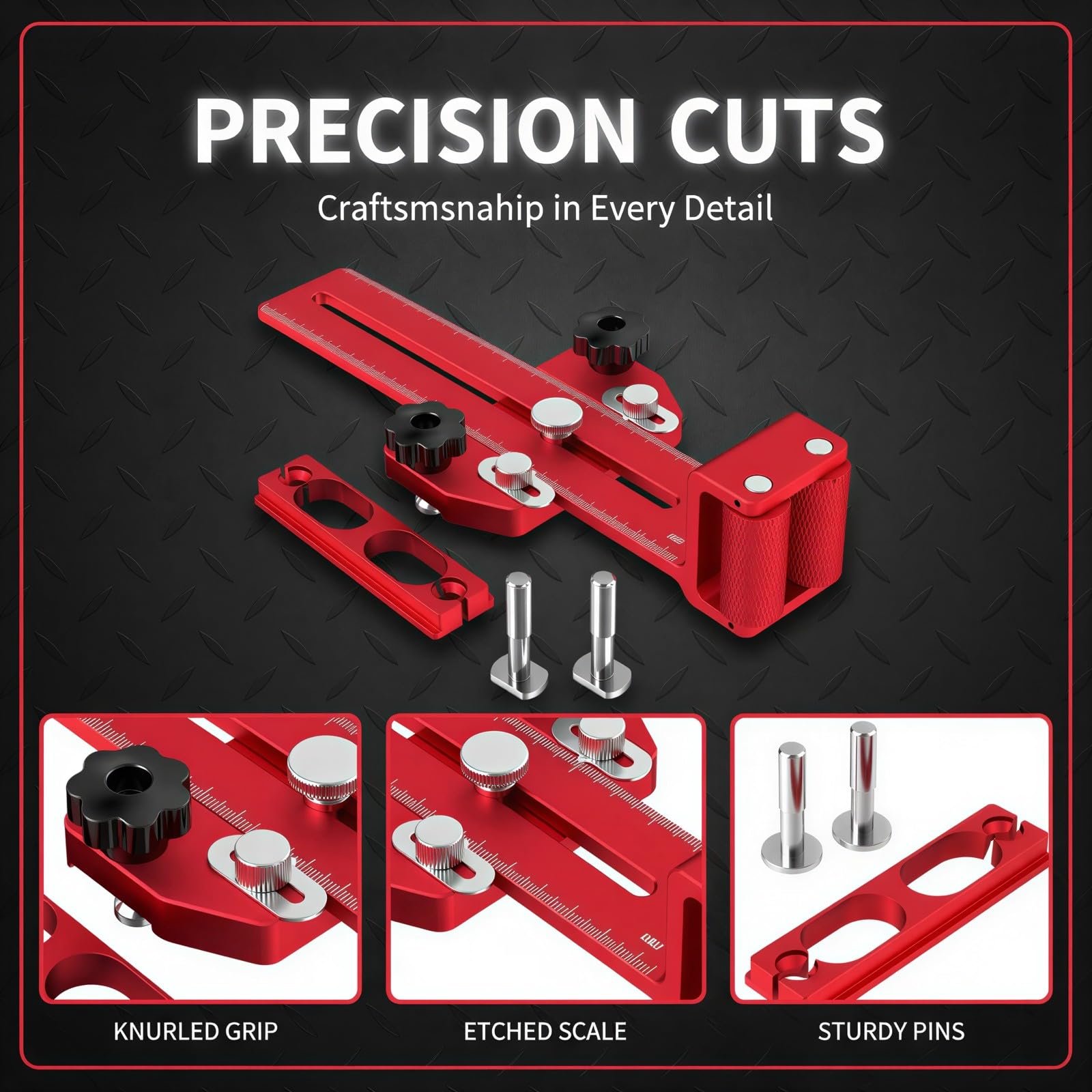 Gabarit de coupe rapide amélioré, positionneur rouge en aluminium CNC, rainurage fin à doubles rouleaux, échelle gravée 1/32 in, réglable de 6,4 à 23,9 cm, guide pour scie sur table et établi