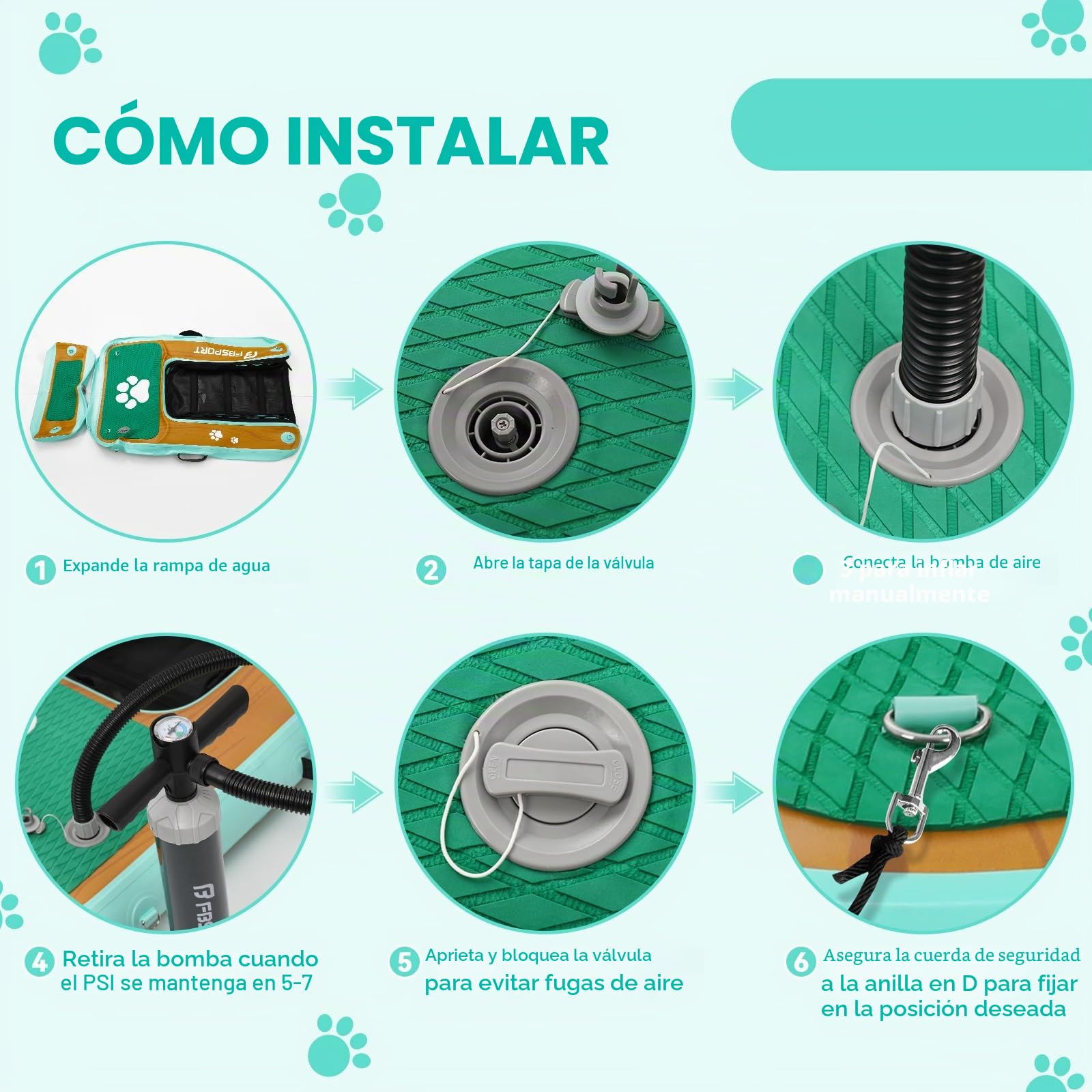 Rampa de Agua Hinchable para Perros, Escalera Flotante para Muelles Piscinas, Barcos, Lagos, Antideslizante de EVA para Perros de hasta 100 kg