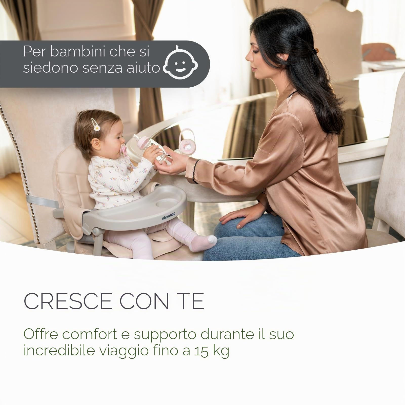 KikkaBoo Sollevatore per sedia PAPPO, Booster fino a 36 mesi, sedile sollevatore pieghevole, vassoio rimovibile, seggiolone da viaggio portatile e regolabile, compatto, rosa