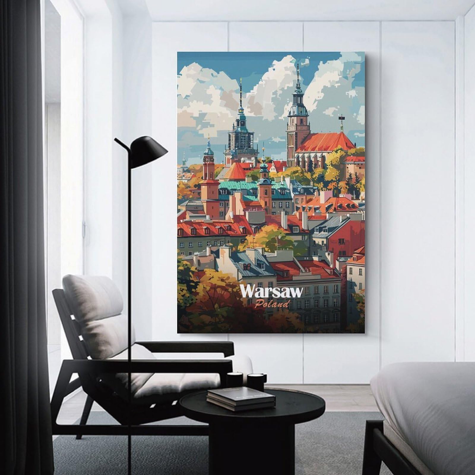 Junmoney Warsaw Cityscape Canvas Art Print 12x18inch(30x45cm), for Bedroom Decor, Cosy Corners Or Studios, An Easy Wall Refresh for Bedrooms