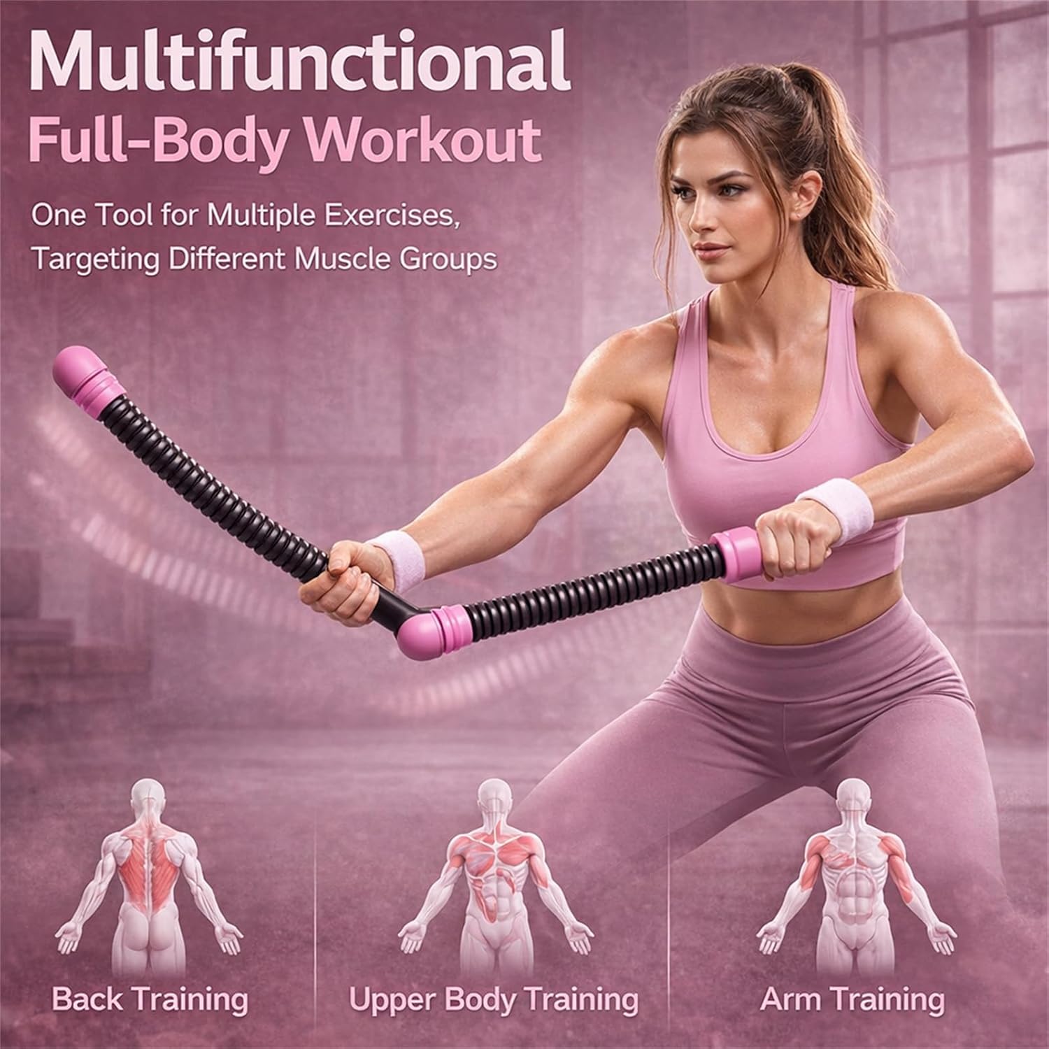 Battle Ropes for Home Gym, 2-Pack Adjustable Ropeless Battle Ropes, Weighted Workout Exercise Rope with Hand Straps (Pink-Upgrade)