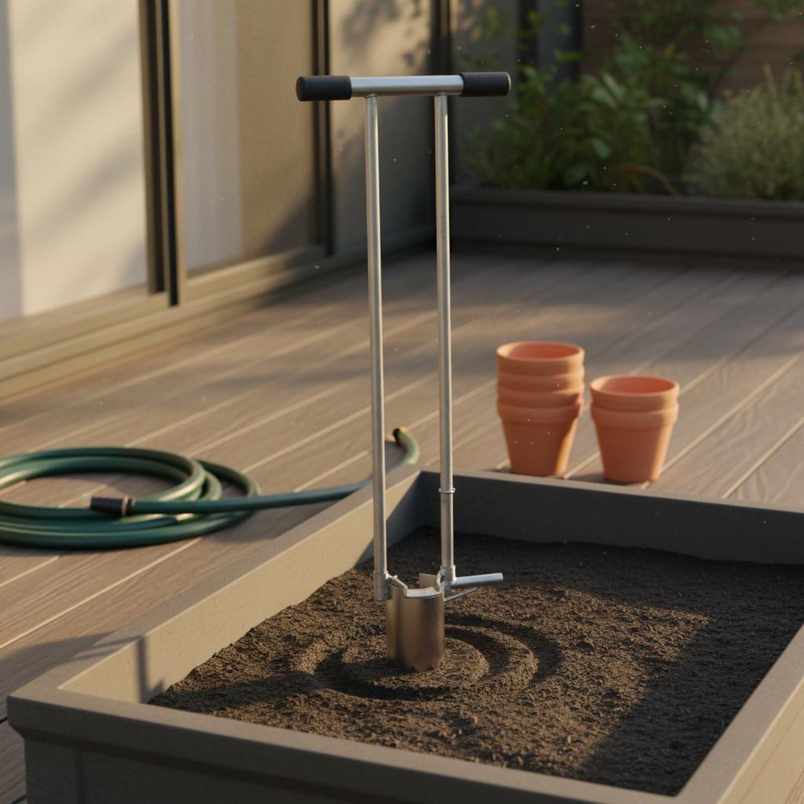 Trapiantatore Manuale da Giardino Trapiantatore Piantabulbi Digger Seminatore Asta Lunga in Acciaio Zincato per Trapianto Rapido Senza Piegarsi con, 8CM