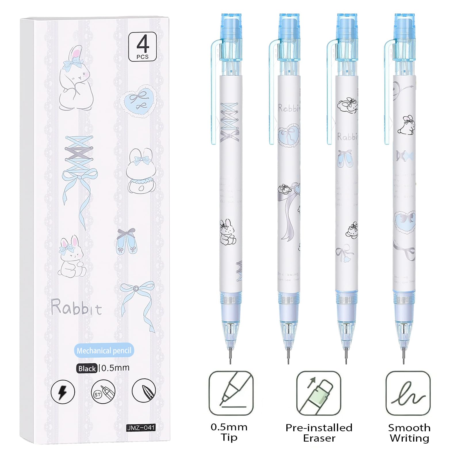 Lot de 8 porte-mines en forme de lapin mignon avec gomme de 0,5 mm - Cadeau idéal pour femme et homme
