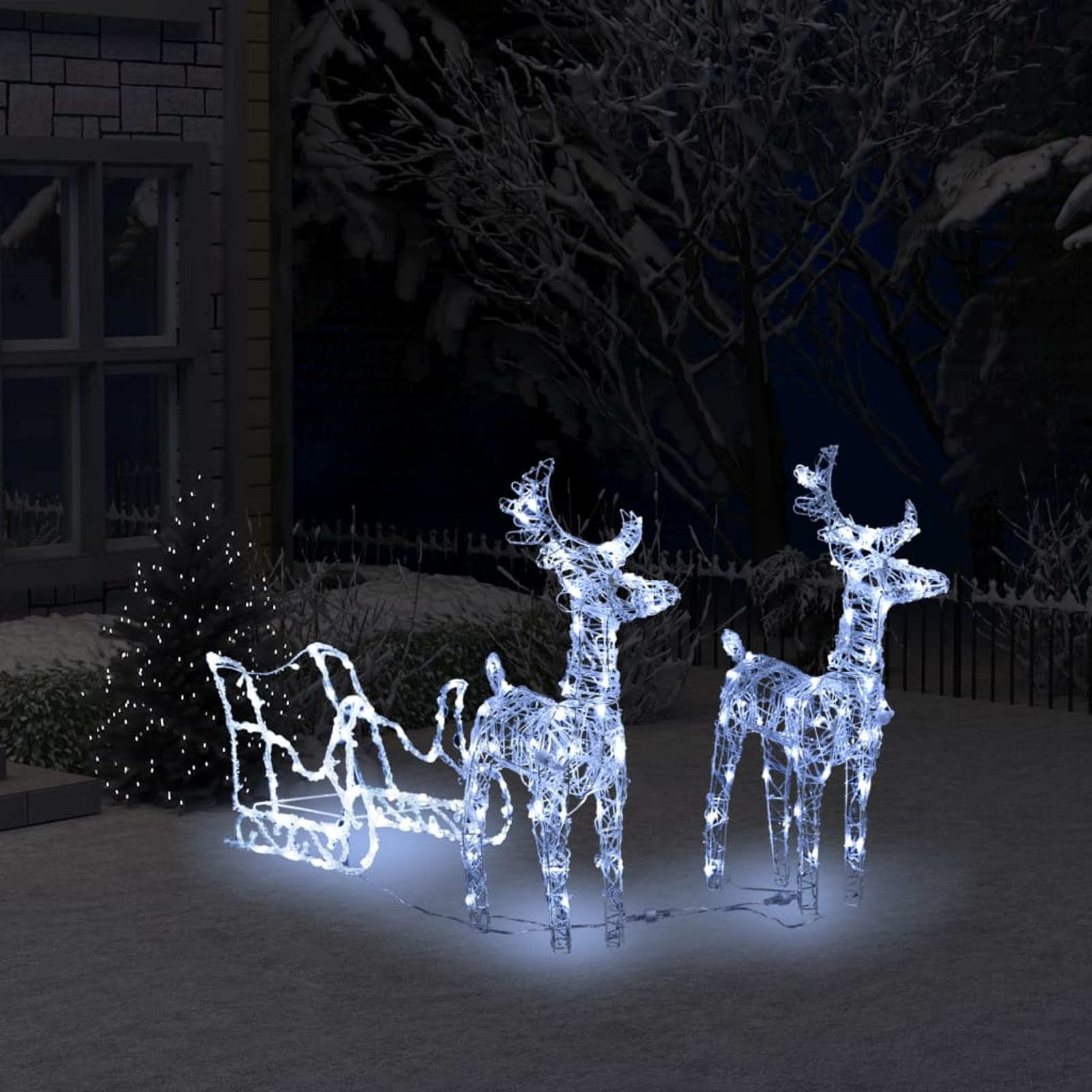 IKAYAA LED Rentiere mit Schlitten, Weihnachtsdeko Weihnachtsbeleuchtung Aussen, 8 Modi LED Rentier Beleuchtet Aussen mit 160 LED Lichterketten, Innen/Outdoor Weihnachtsdekoration (Kaltweiß)