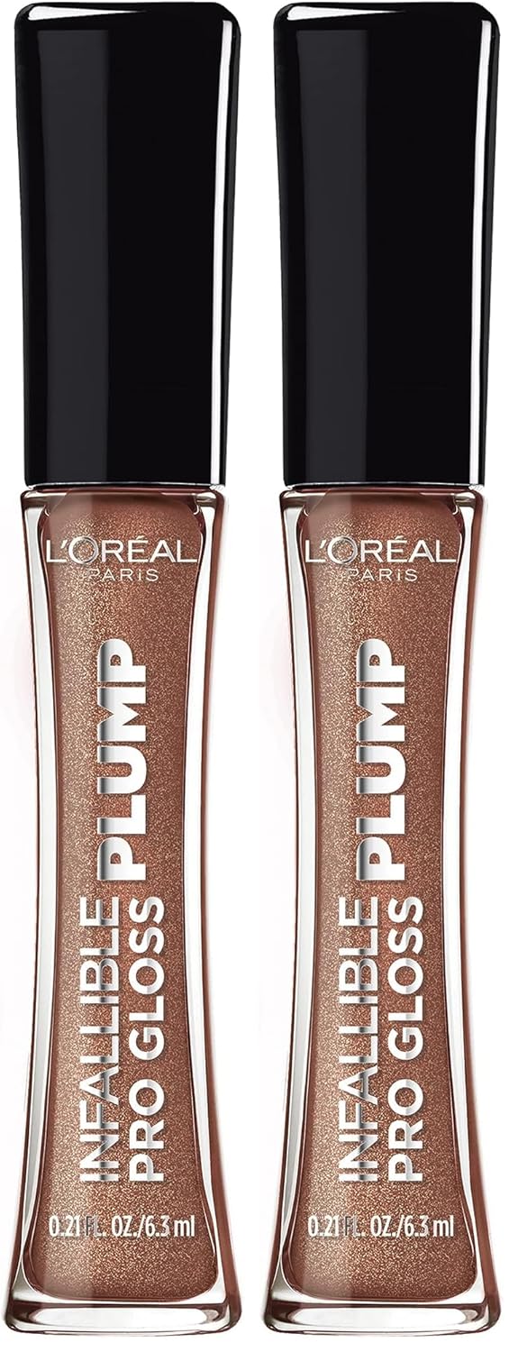 L'Oreal Paris Infallible Pro Gloss Plump Lip Gloss with Hyaluronic Acid, Long Lasting Plumping Shine, Lips Look Instantly Fuller and More Plump, Sunlit Shimmer, 0.21 fl. oz. (Pack of 2)