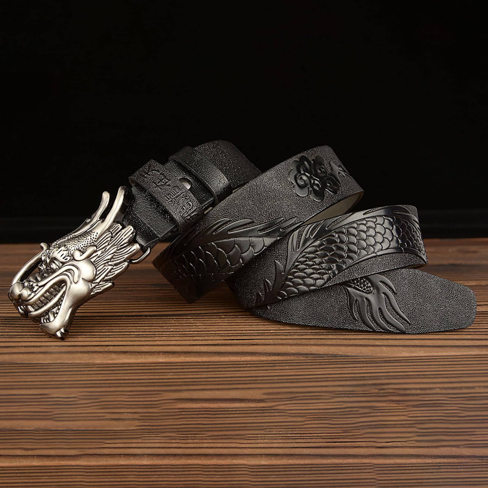 Cintura Da Cowboy Western Unisex, Country In Vera Pelle 3,5 Cm Con Fibbia Vintage A Forma Di Testa Drago For Jeans