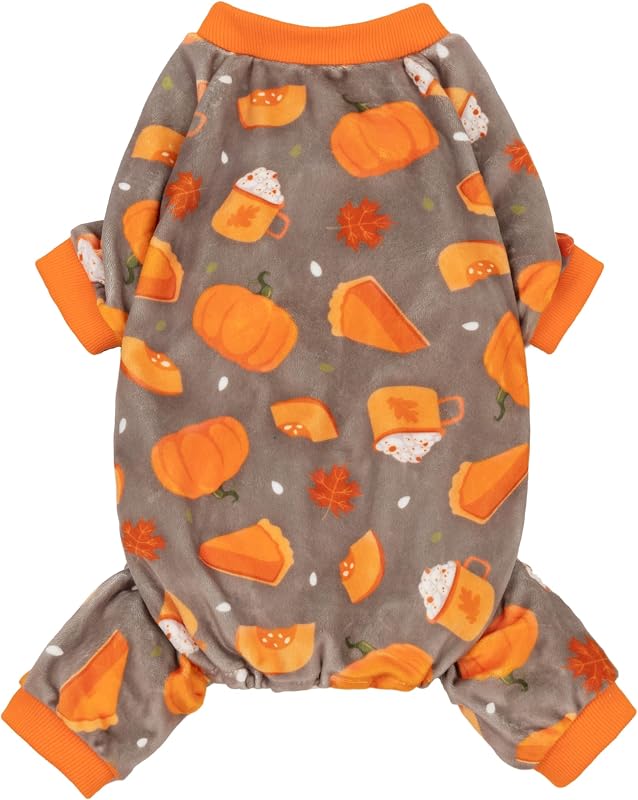 Pijama Macacão para Cães Pequenos Fitwarm com Estampa de Abóbora, Marrom e Laranja, XS