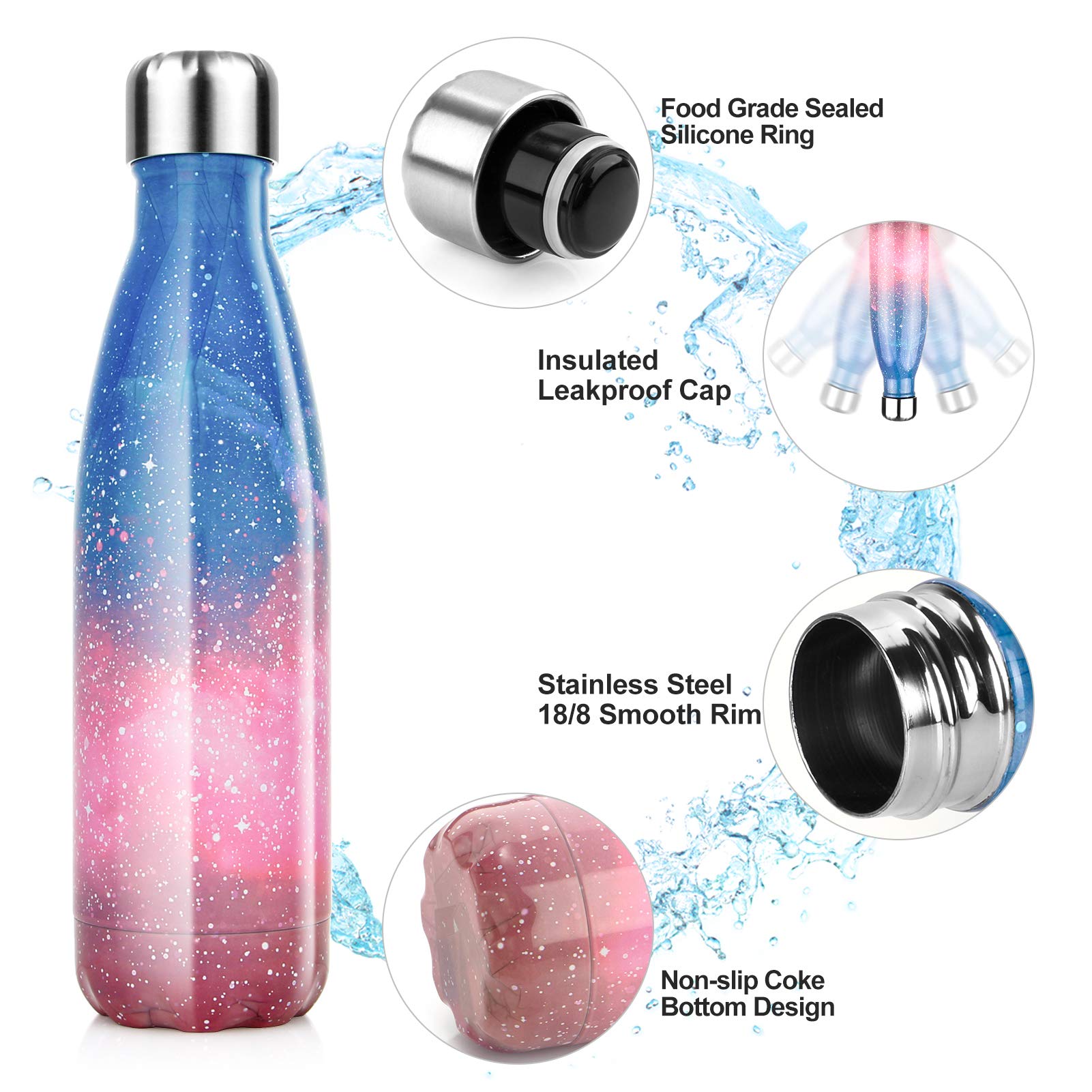 Termo de acero inoxidable – 350/500/750 ml, botella de agua aislada a prueba de fugas de doble pared, sin BPA, termo para niños, correr, ciclismo, camping, trabajo — view 3