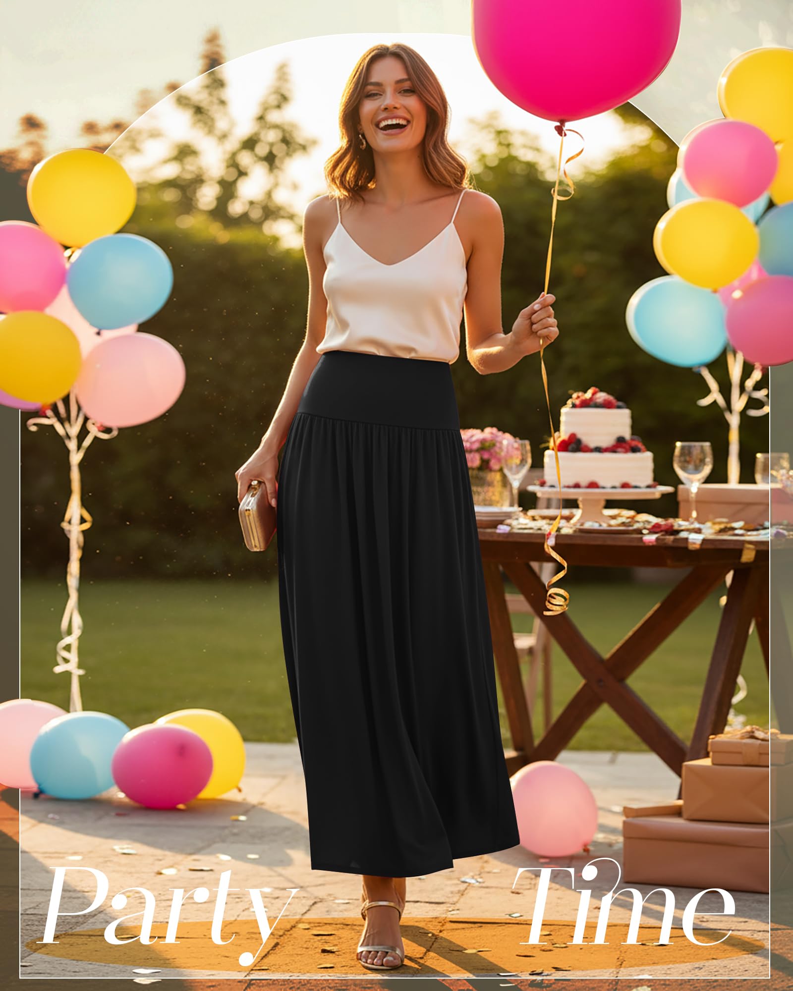 Ficerd Lot de 3 Jupes Longues Maxi pour Femmes, Longueur Cheville, Taille Haute, Coupe Trapèze Fluide, Poches, Été