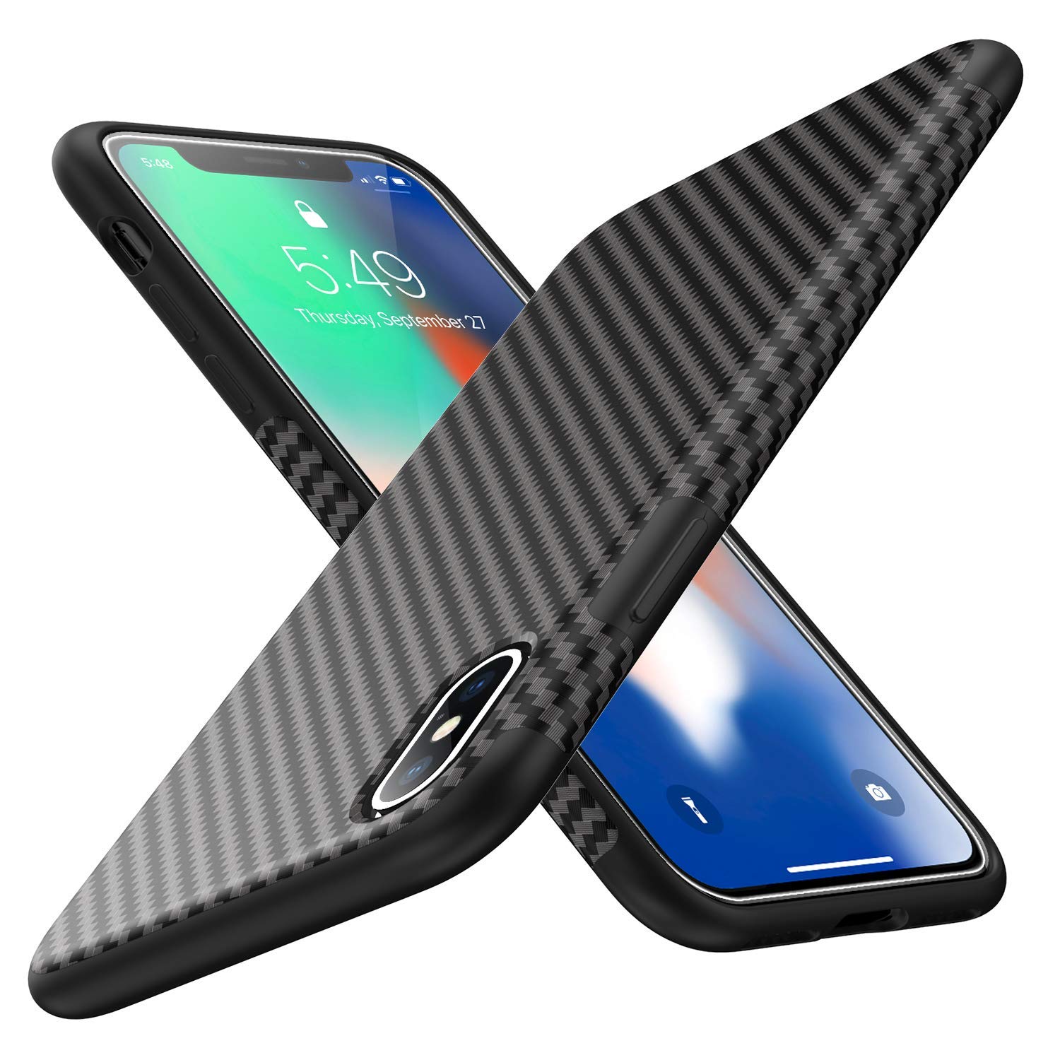 L-FADNUT for iPhone Xs Max Cover, Carbon Fiber Lines TPU Silicone Ultra Slim Back Case,Shock Absorbing Bumper Protective Case Cover for iPhone Xs Max,Black