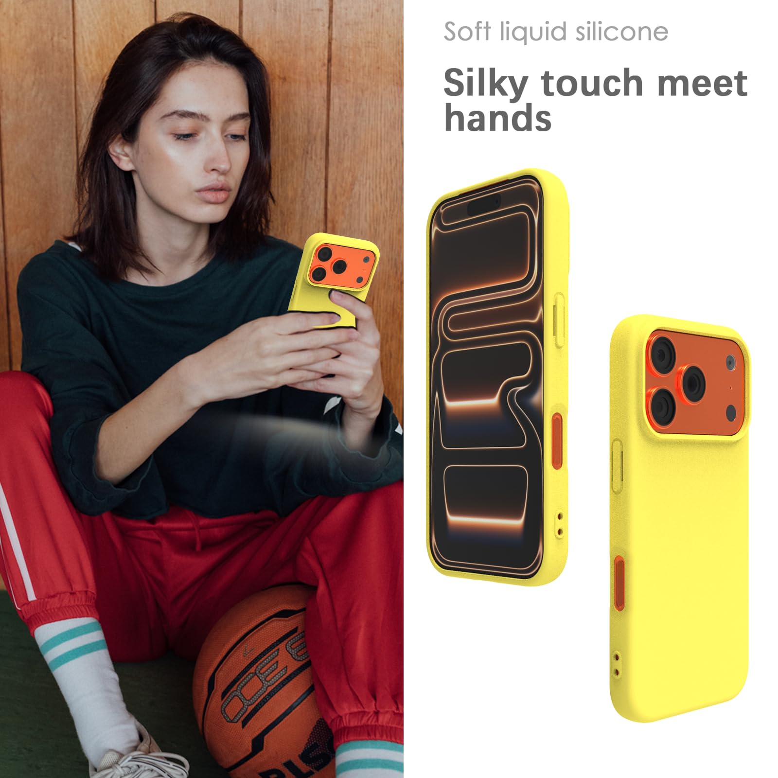 YATWIN Silicone Case for iPhone 17 Pro Max, Soft-Touch, Shockproof, DustProof, Antiskid Phone Cover for Apple iPhone 17 Pro Max - Yellow — Amazon image 4