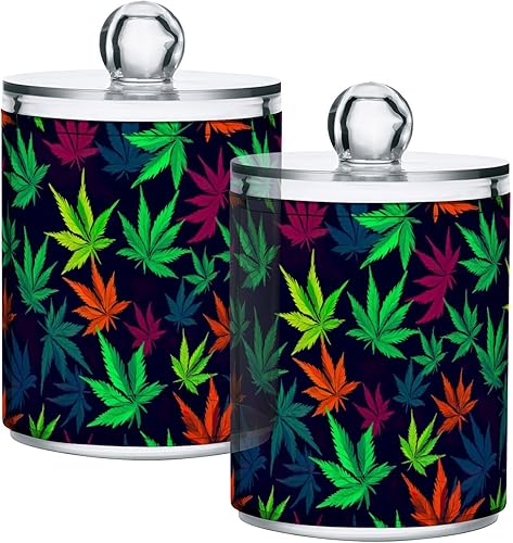 Miniatura 7 de Paquete de 4 dispensadores Qtip con tapas, contenedores de almacenamiento de plástico de hojas de marihuana, organizador de recipientes de baño para