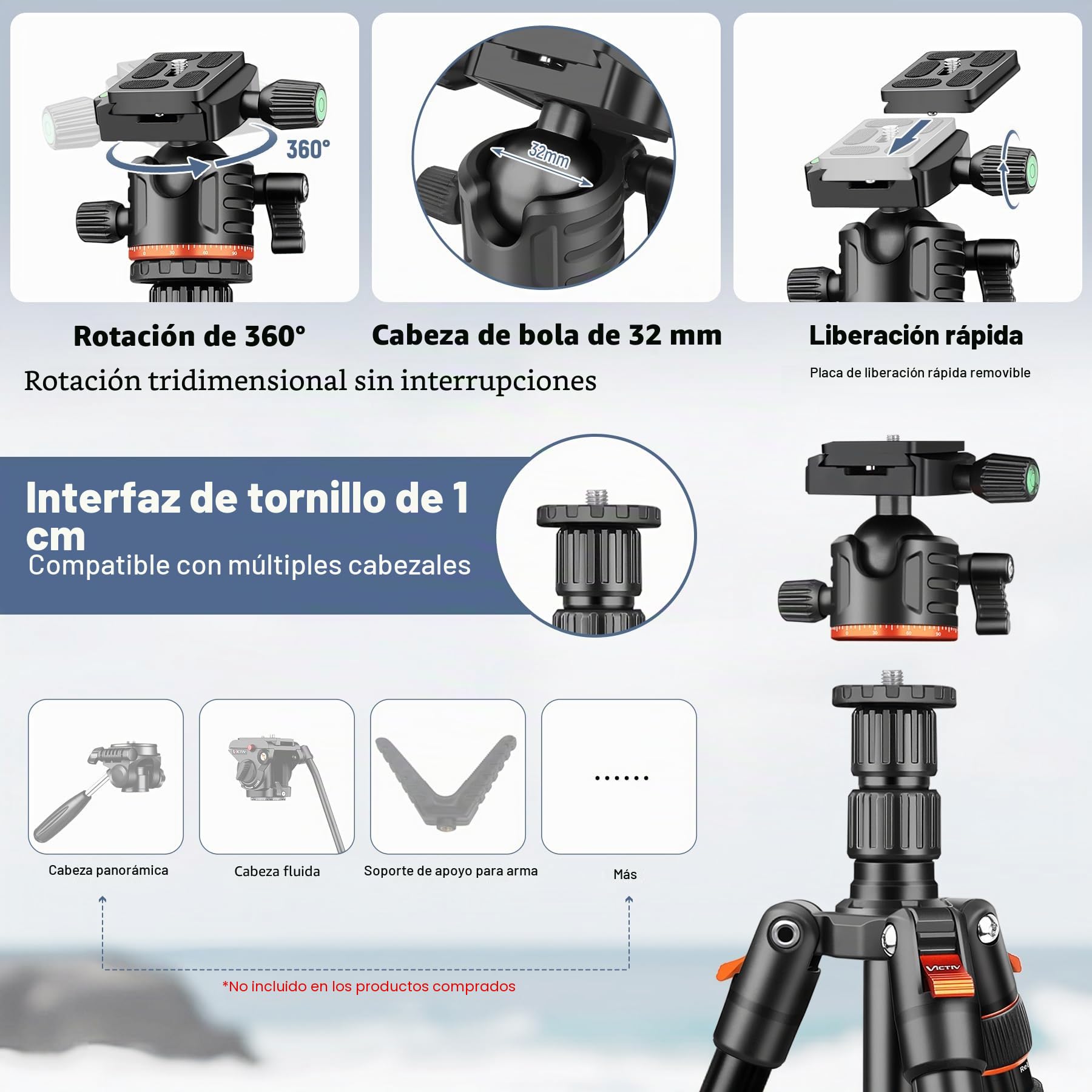 Victiv 194cm Tripode Camara, Tripode para Movil Alto de Viaje Compacto de Premium Aluminio, Trípode Cámara Reflex para Canon Nikon Sony Admite Fotografía Panorámica de 360°