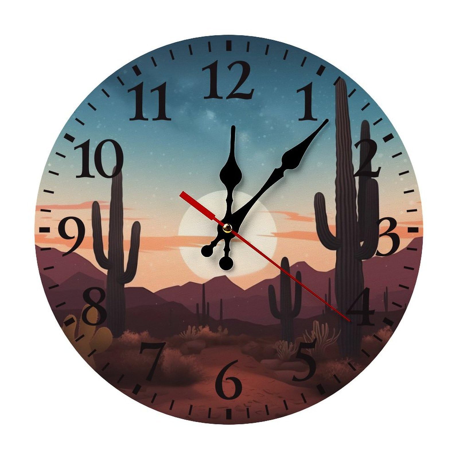 NTVOWPZO 10 Inch Wall Clock Desert with Cactus Battery Operated Wall Clocks Silent Non-Ticking Round Wall Clock for Living Room Kitchen Home Office Wall Decorative Clock