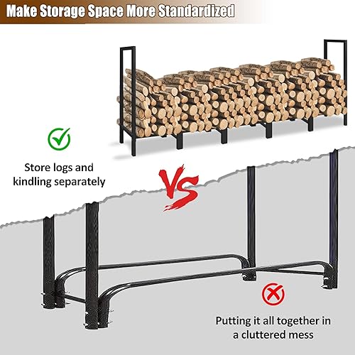 Miniatura 3 de KYATE Estante de leña para exteriores de 4 pies mejorado para almacenamiento de estufa de chimenea, troncos pesados, soporte apilador de madera