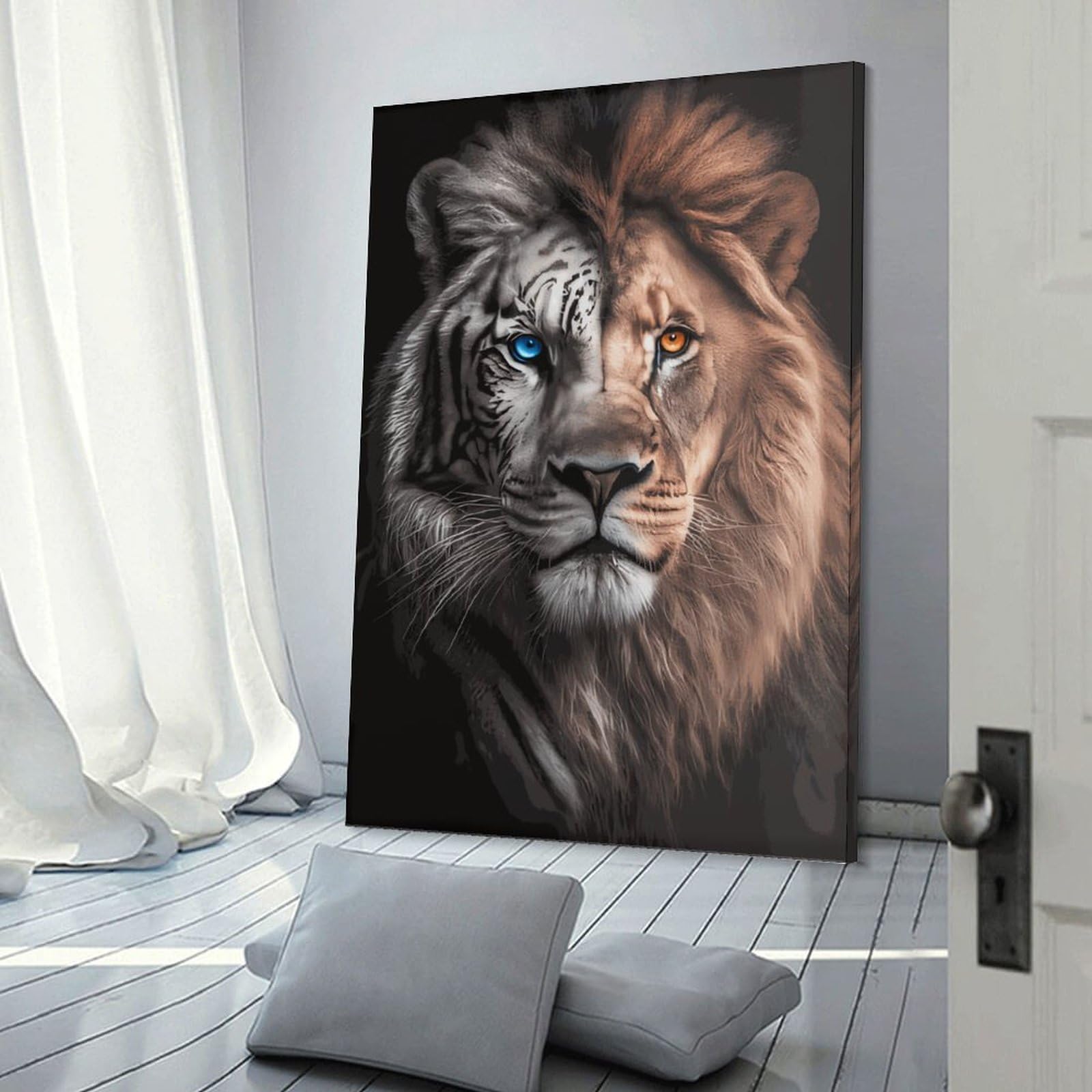 Junmoney Lion Tiger Hybrid Art Print Decorative Wall Artwork, 24x36inch(60x90cm), for Corridors, Hallways Or Apartment Entries, Home Artwork for First Impressions