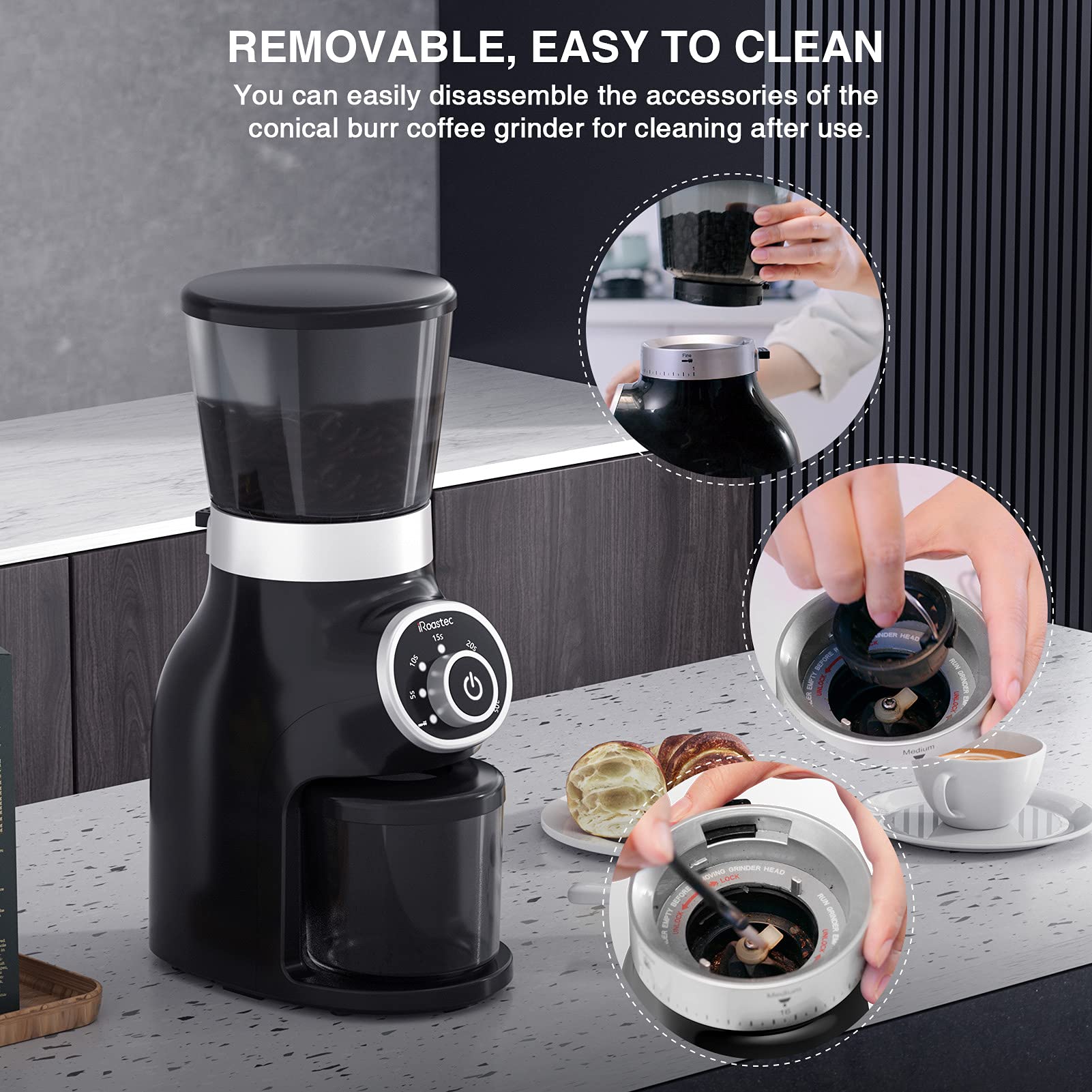 Burr Coffee Grinder, Adjustable Burr Mill Coffee Bean Grinder with 31