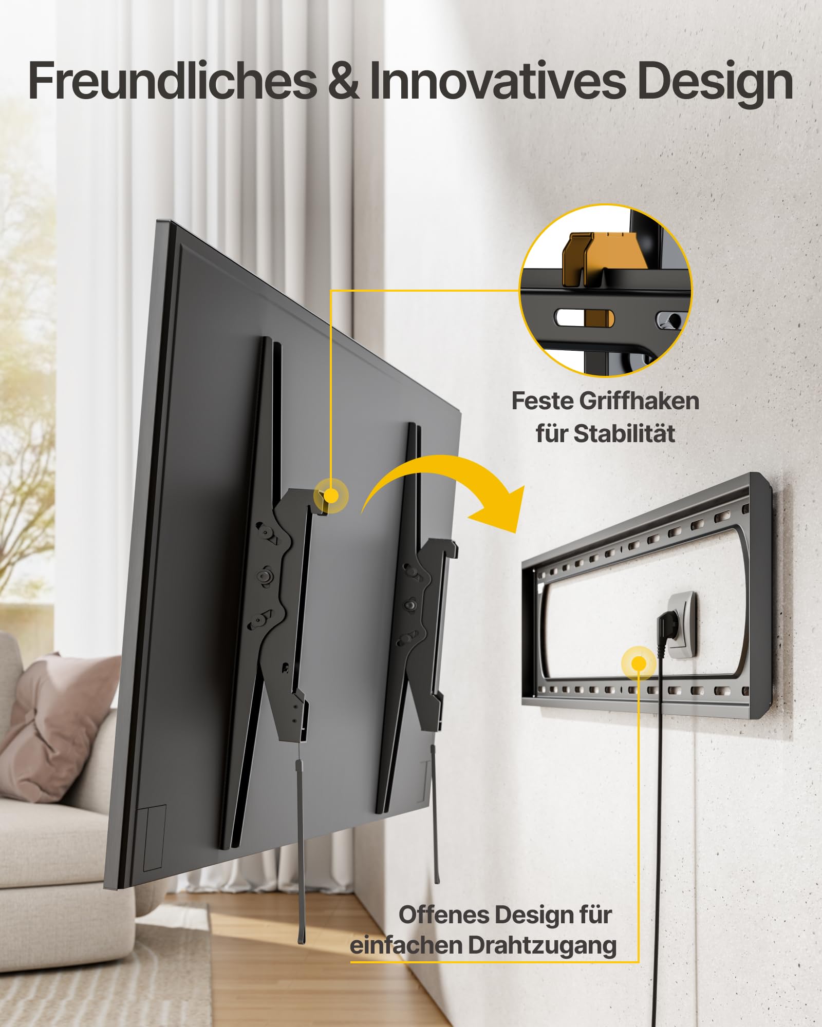 monTEK Soporte de pared inclinable para TV de 60 a 120 pulgadas hasta 136 kg, máx. VESA 900 x 600 | VESA 50x50 hasta VESA 900x600 - Soporte de pared universal para televisores (80 mm, capacidad de alto rendimiento)