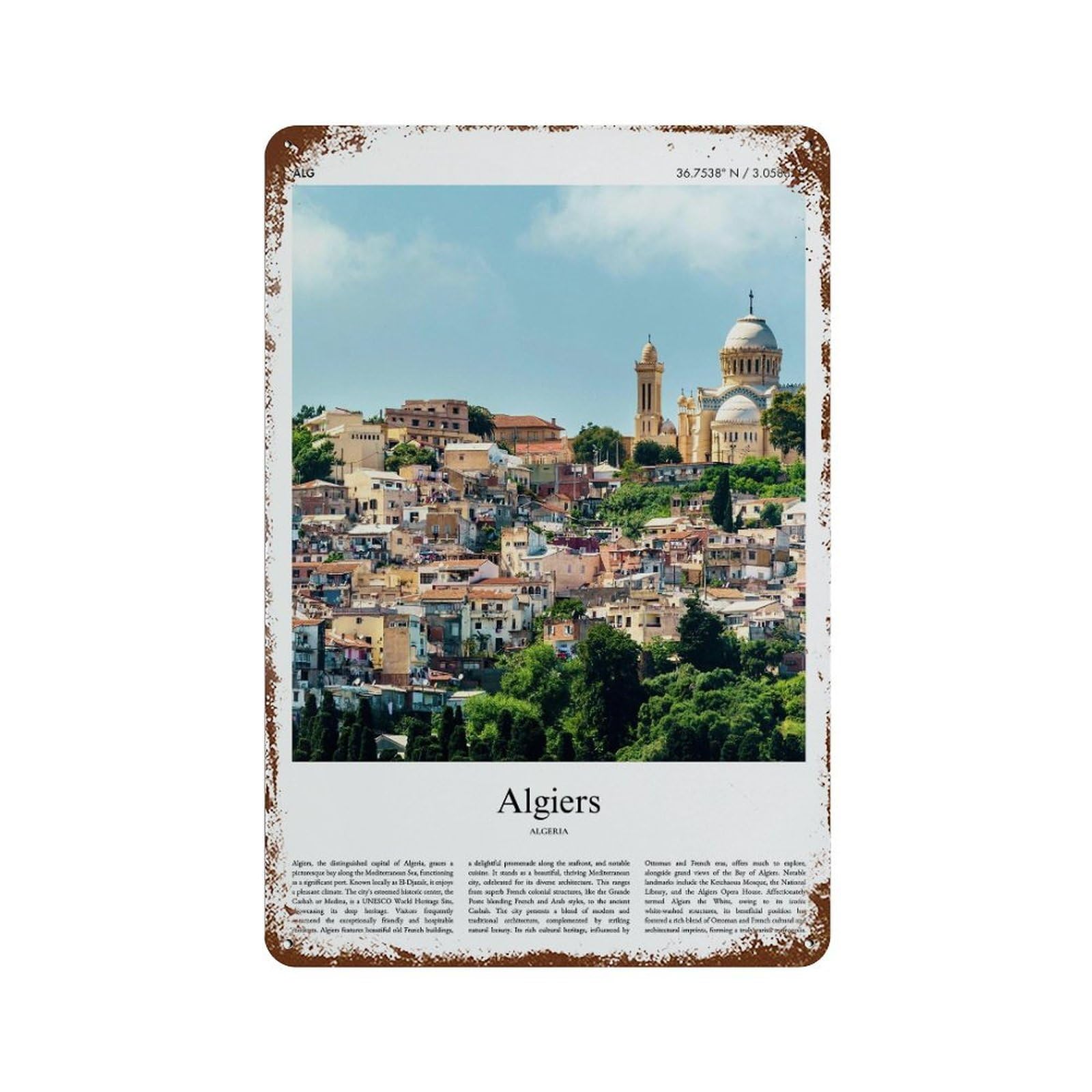 xiaoxiaoshen Algiers City Scenery Wall Decor Art Metal Tin Poster Modern Home Decor Art Home Bar Shop Decorations Vintage Sign 30x20cm