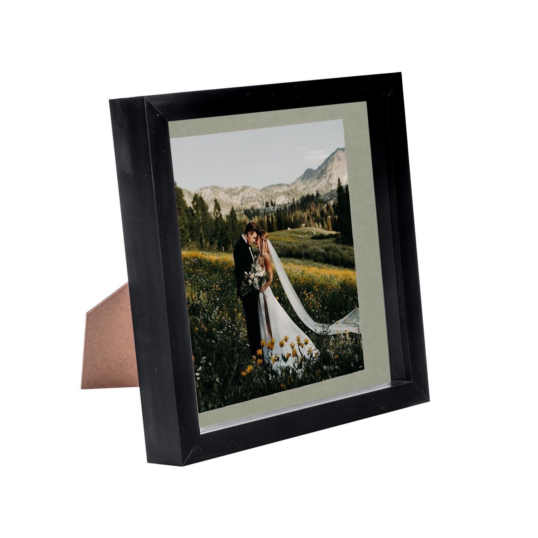 Nicola Spring 8 x 8 3D Shadow Box Photo Frame - Craft Display Picture Frame with 6 x 6 Mount - Glass Aperture - Black/Grey