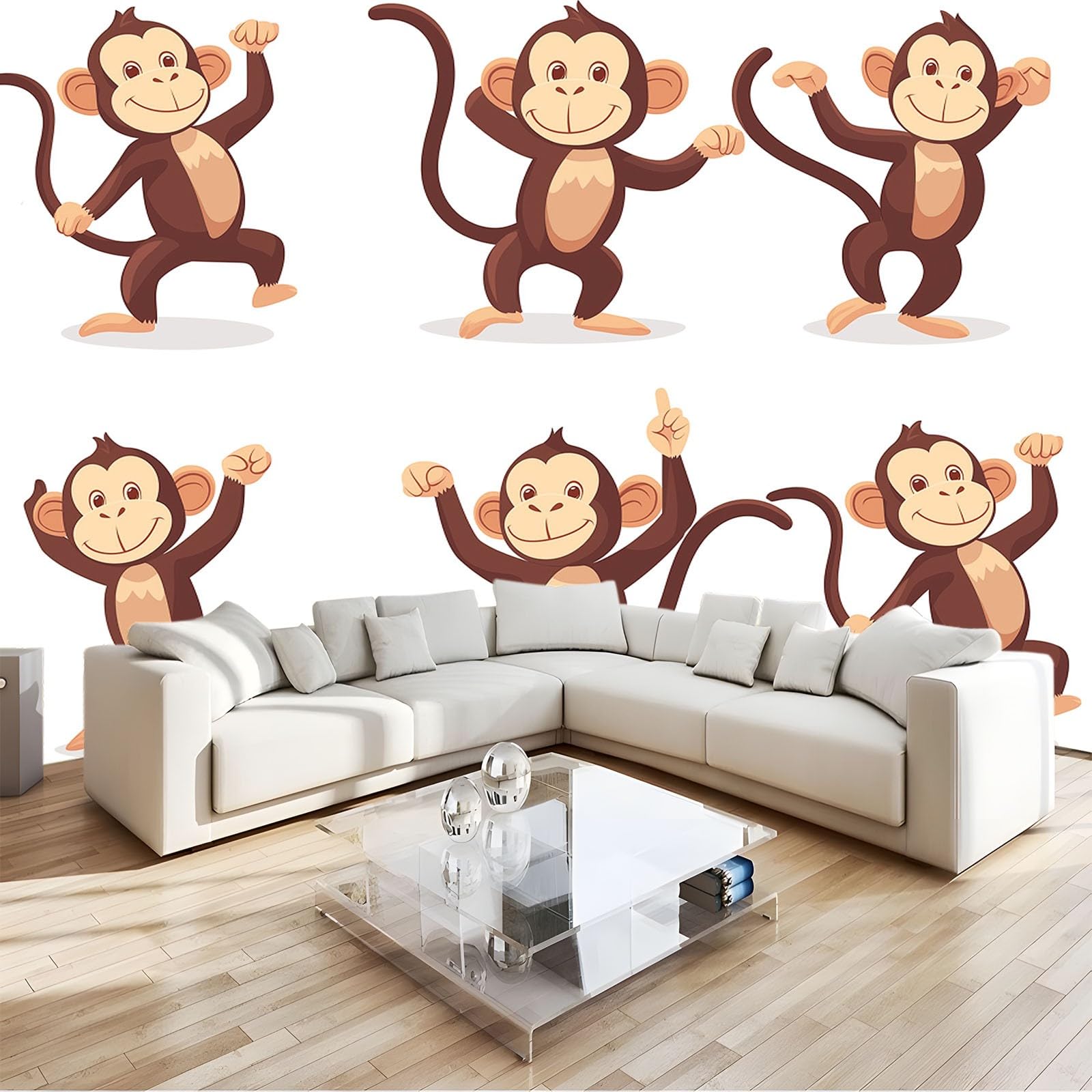 Papier peint intissé singe 3D panoramique anti-imperfections pour grand mur de salon