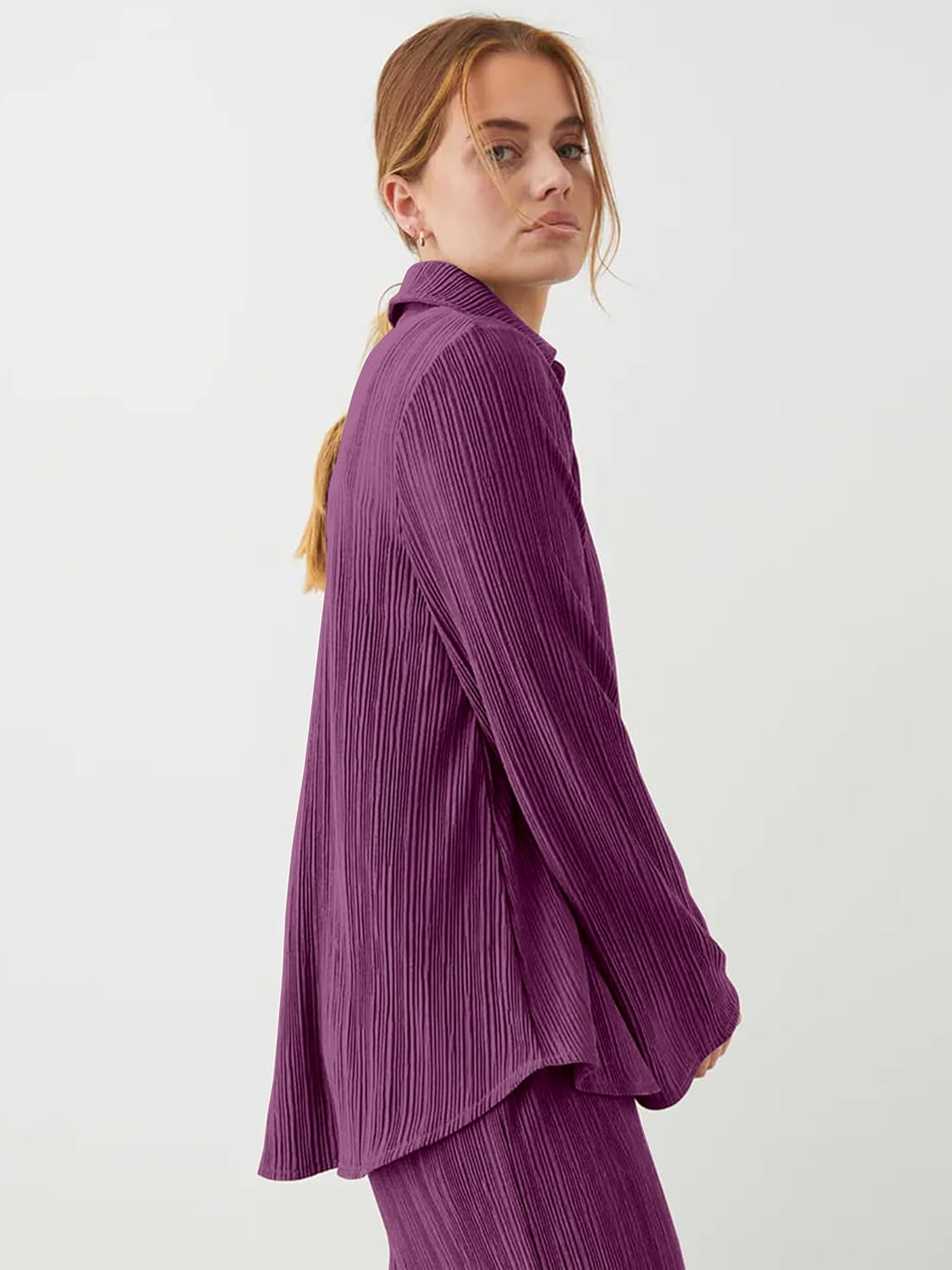 TRENDMALLS Women's Cotton Blend Shirt with Trouser Co Ords Set (C27-Wine-S)