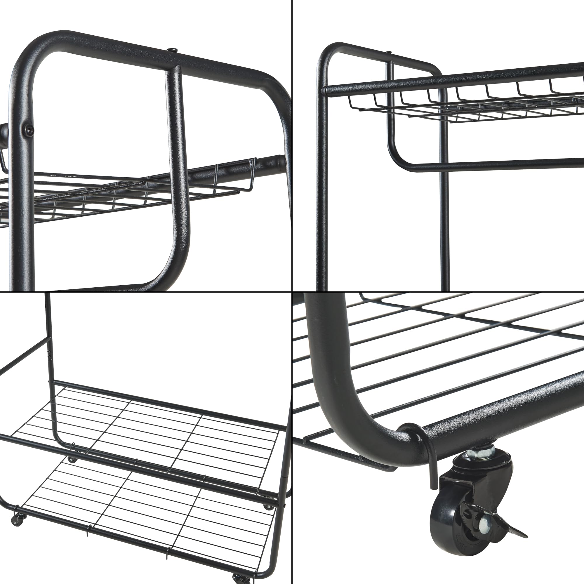 [en.casa] Wieszak na ubrania zwijany Vestvågøy Wieszak na płaszcze na kółkach z drążkiem na ubrania 176 x 90 x 40 cm Wieszak na ubrania do przedpokoju z 3 półkami siatkowymi Metal Czarny