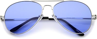 Classic Metal Frame Colored Teardrop Lens Aviator Sunglasses 57mm (Silver/Dark Blue)
