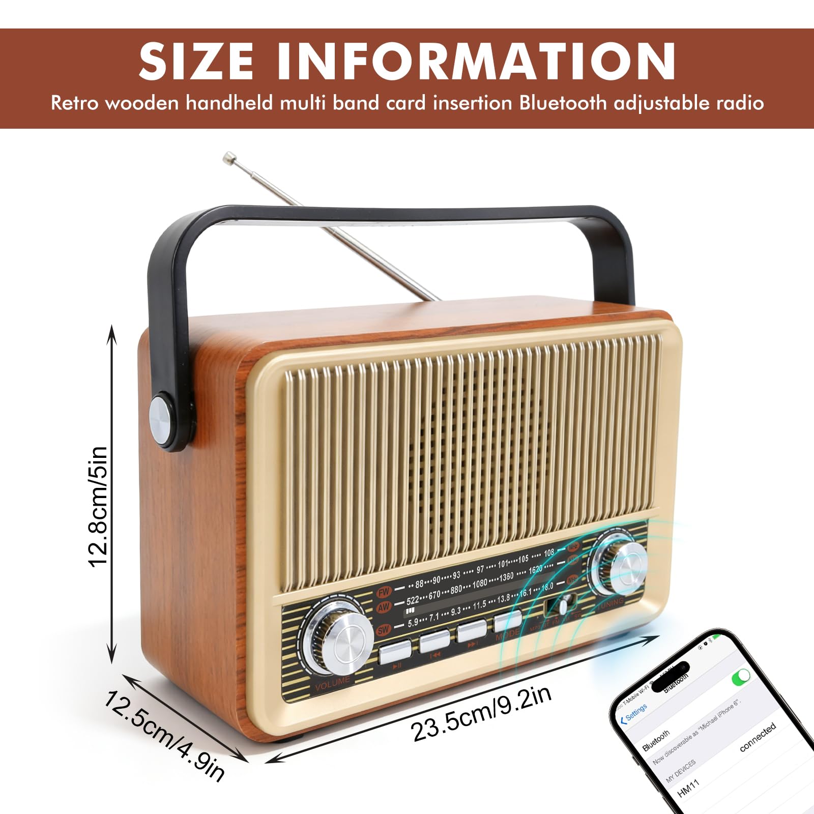 Retro Radio mit Bluetooth, Kofferradio Batteriebetrieben oder mit Stromkabel, Nostalgie Küchenradio mit 1000mAh Akku, USB/TF/AUX Unterstützung, Tragbares Radio Retro für Zuhause und Senioren