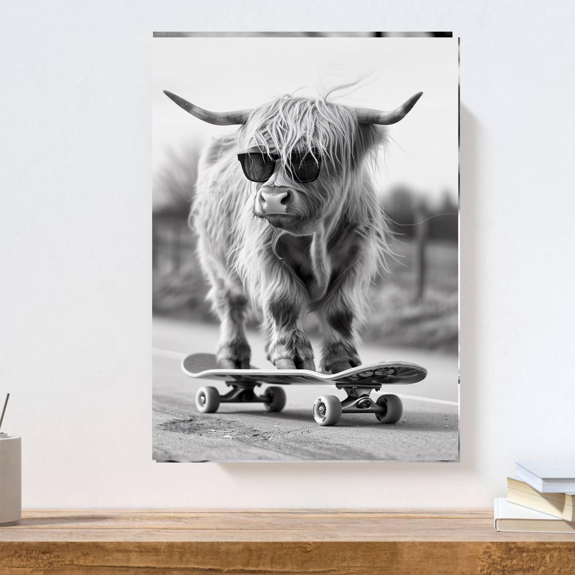 gfc funny highland cow skateboarding skate board animal Print Picture Poster A4 UNFRAMED wall art Home decor Decorating preppy