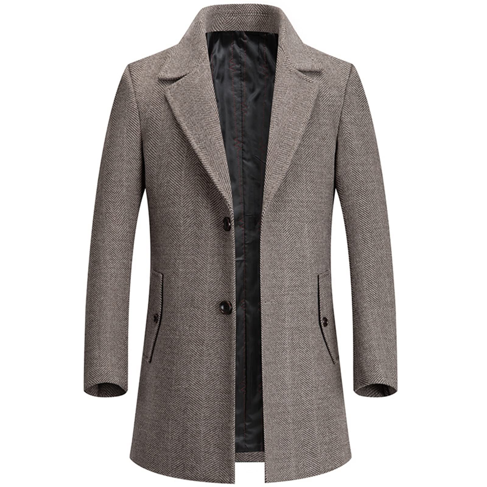 Cappotto da uomo in lana tinta unita medio lungo slim fit monopetto con tasche laterali classico trench caldo ed elegante autunno inverno per la protezione dal freddo e dal vento
