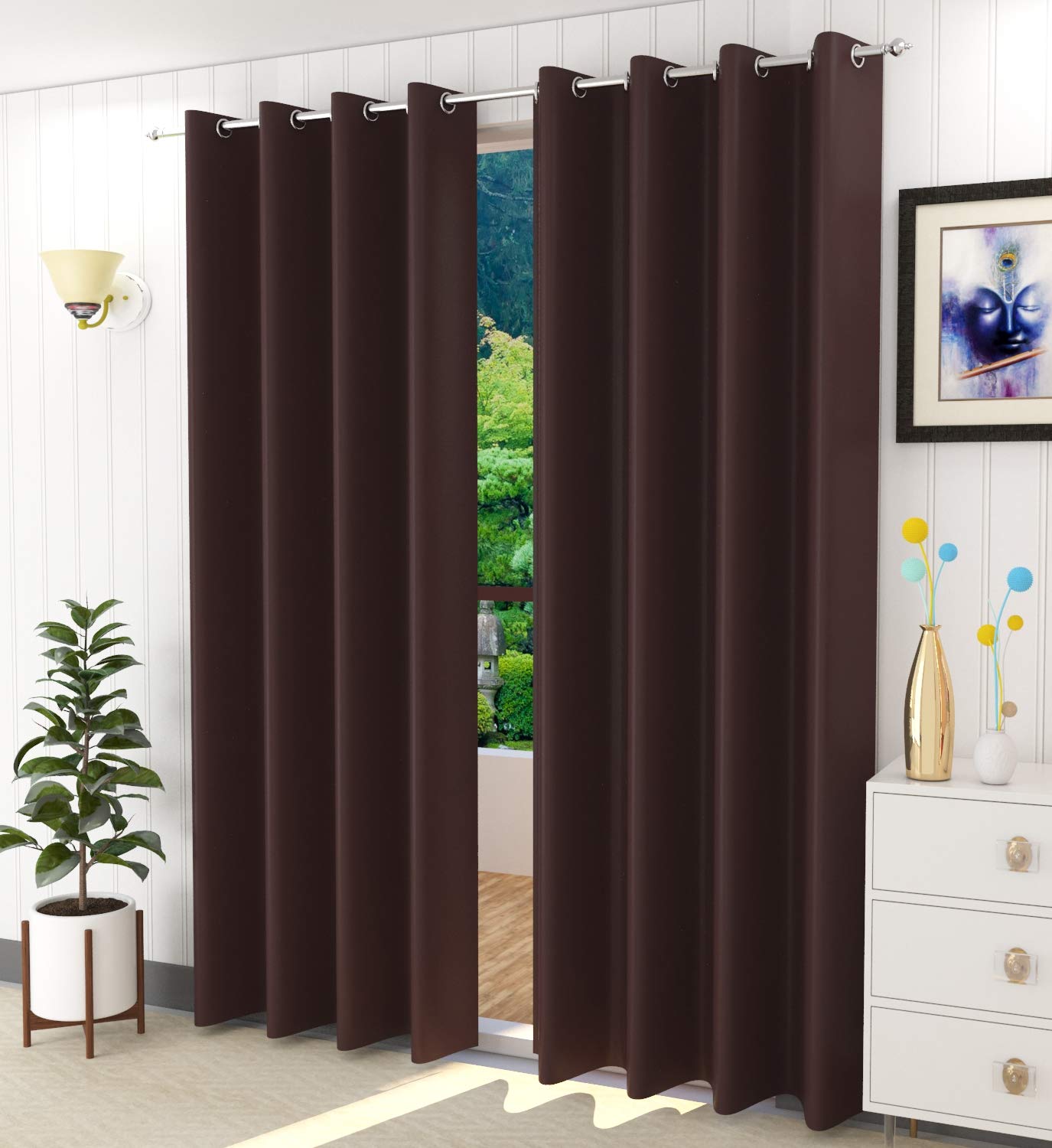 Home cloud Premium Thick Smooth Glossy Polyester 100% Blackout Curtains for Long Door 10 Feet-[ 4 Feet x 10 Feet] Set of 5 Pieces- Color-Brown (B08KS5S7JG) Amazon Price History, Amazon Price Tracker