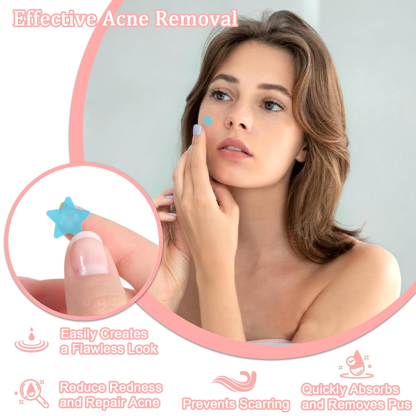 Absorptions Acne zestaw łatek na pryszcze, 232 sztuki, hydrokoloidowe łatki przeciw pryszczom, wodoodporne, oddychające plastry na trądzik w gwiazdki i okrągłe plastry na pryszcze, gwiazdki i