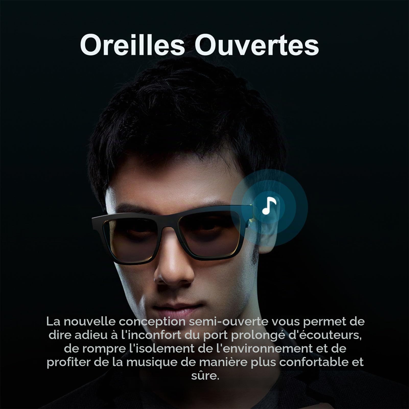 Lunettes Connectées tactil Contrôle Homme Femme Smart Glasses Lunettes Intelligentes Ecouteur sans Fil Smart Glasses pour Android iOS Musique Telephone Sport Velo Assistant Vocal Etanche