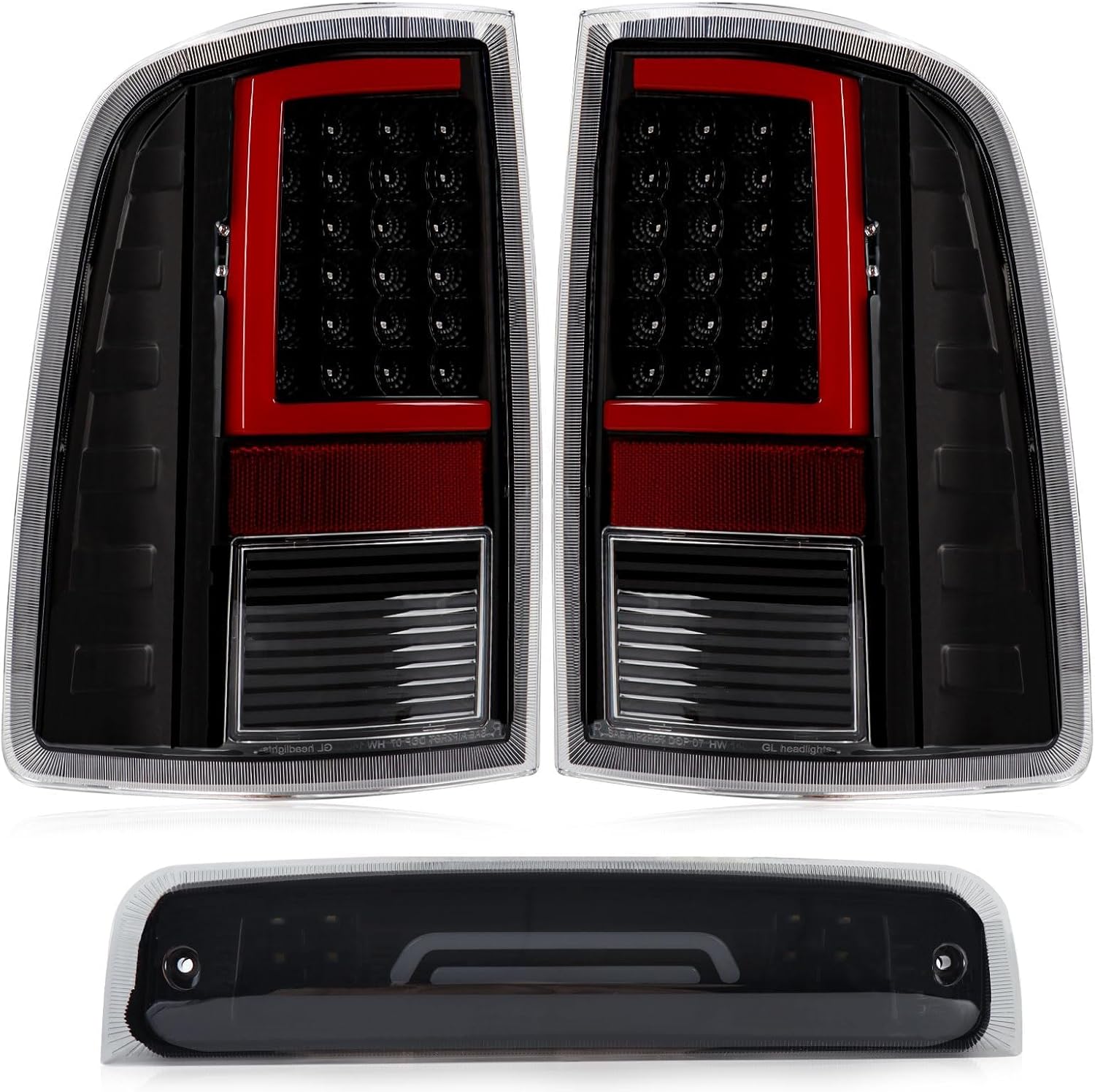 LED Tail Lights with 3rd Brake Light Compatible with 2009-2018 Dodge Ram 1500 2500 3500 Clear Lens Tail lights Smoked Lens Brake Light Brake Rear Lamp Taillights