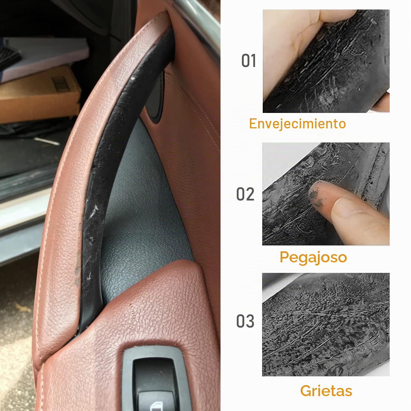 TTCR-II 3PCS Manija Compatible con X5 E70 2008-2013,X6 E71/E72 2008-2014 | Tirador Interior Puerta Delantera Derecha X5 E70 Manija Interior Puerta Trasera Izquierda y Derecha X6 E71/E72-Negro