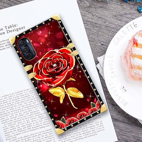 Miniatura 5 de DAIZAG Funda para Moto G 5G 2022, diseño de hoja de oro, rosa roja, retro, elegante, decoración dorada, suave, antiarañazos, para niña y mujer,
