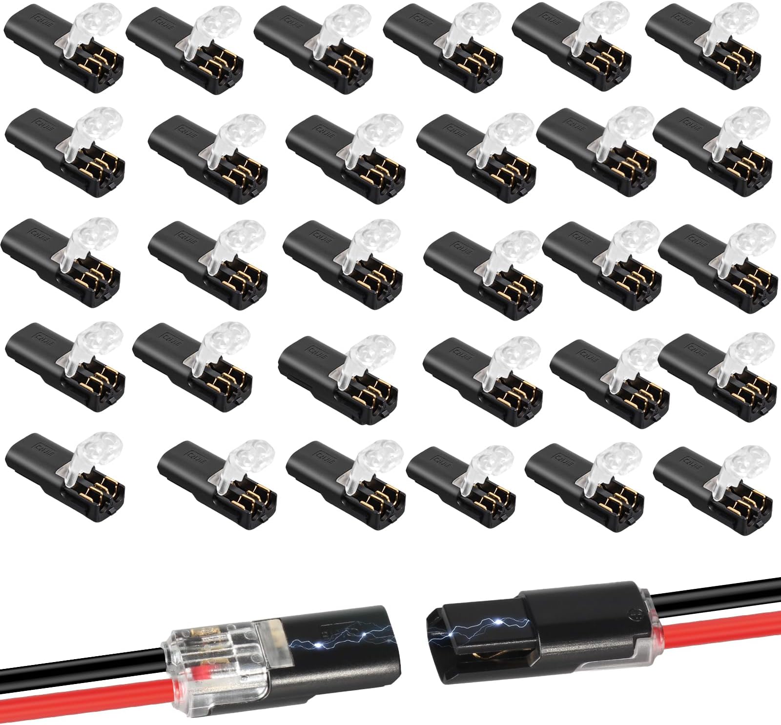 2 Pin Low Voltage Wire Plug-in Connector for 16-18 AWG, 30 Pcs Double-Wire Quick Disconnect Secure Connectors with Locking Buckle, No Strip/Solder for Automotive, LED Lights, DIY Projects